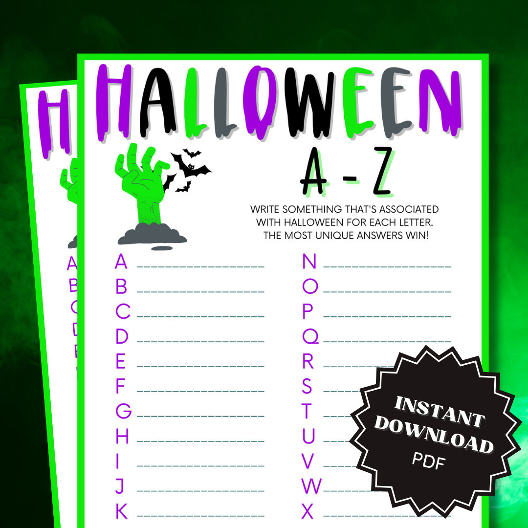 Halloween A-Z Word Game Printable: Family Party Activity (Pdf pertaining to Printable Halloween A Z Game