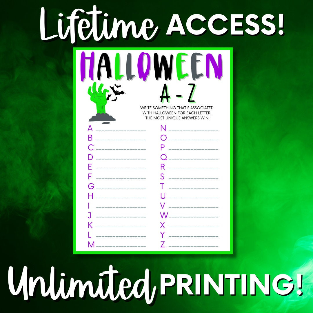 Halloween A-Z Word Game Printable: Family Party Activity (Pdf within Halloween A Z Game Printable