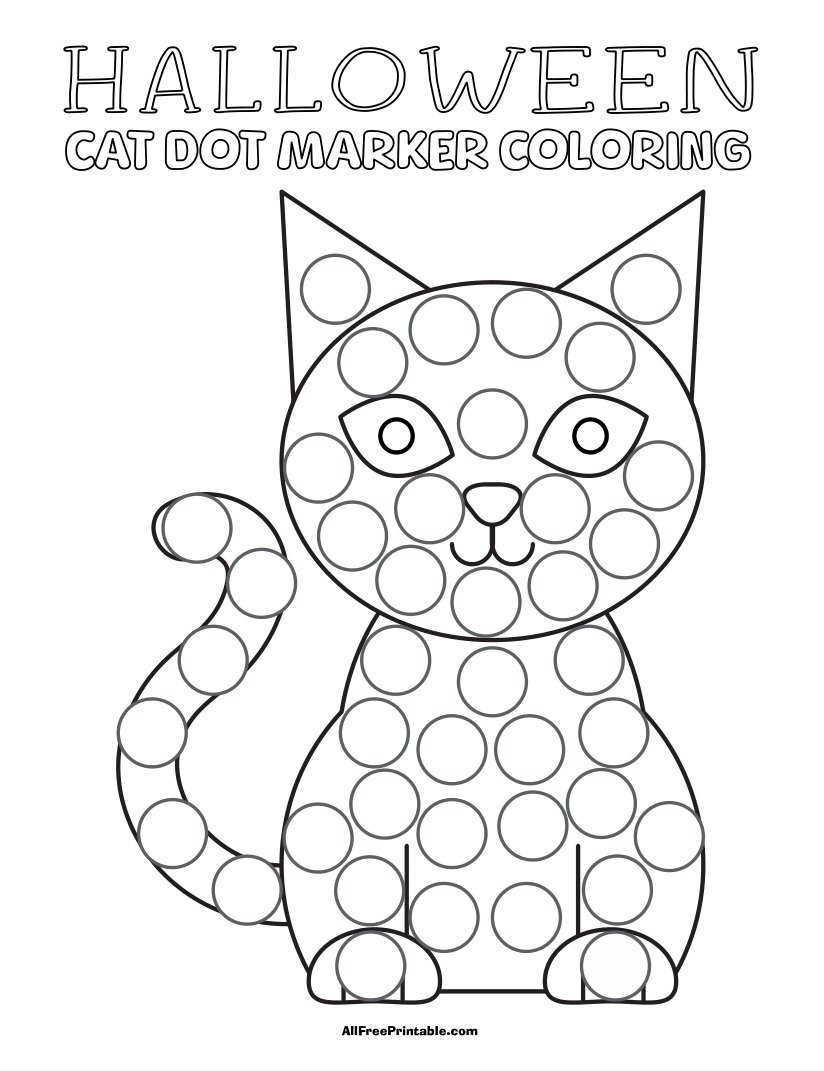 Halloween Cat Dot Marker Coloring Page – Free Printable for Halloween Cat Dot Marker Coloring Page Printable