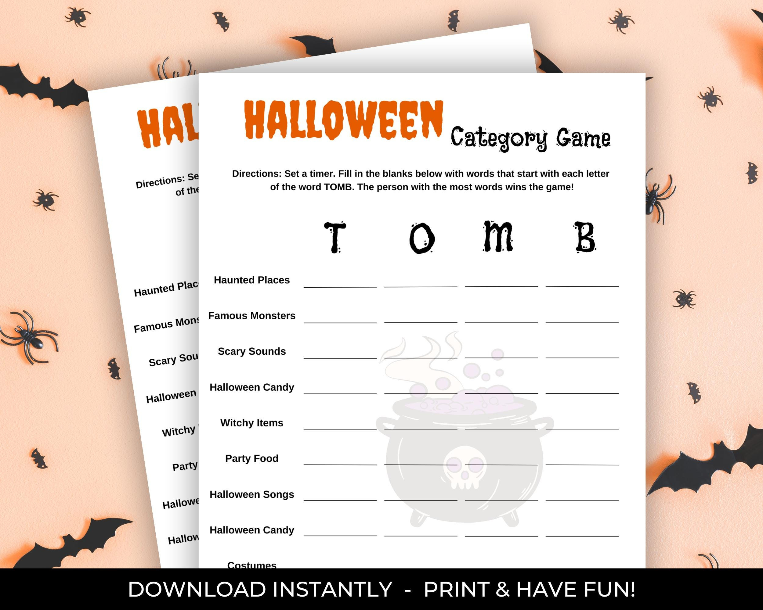 Halloween Category Game, Printable Halloween Category Game with regard to Printable Halloween Scattergories Tomb