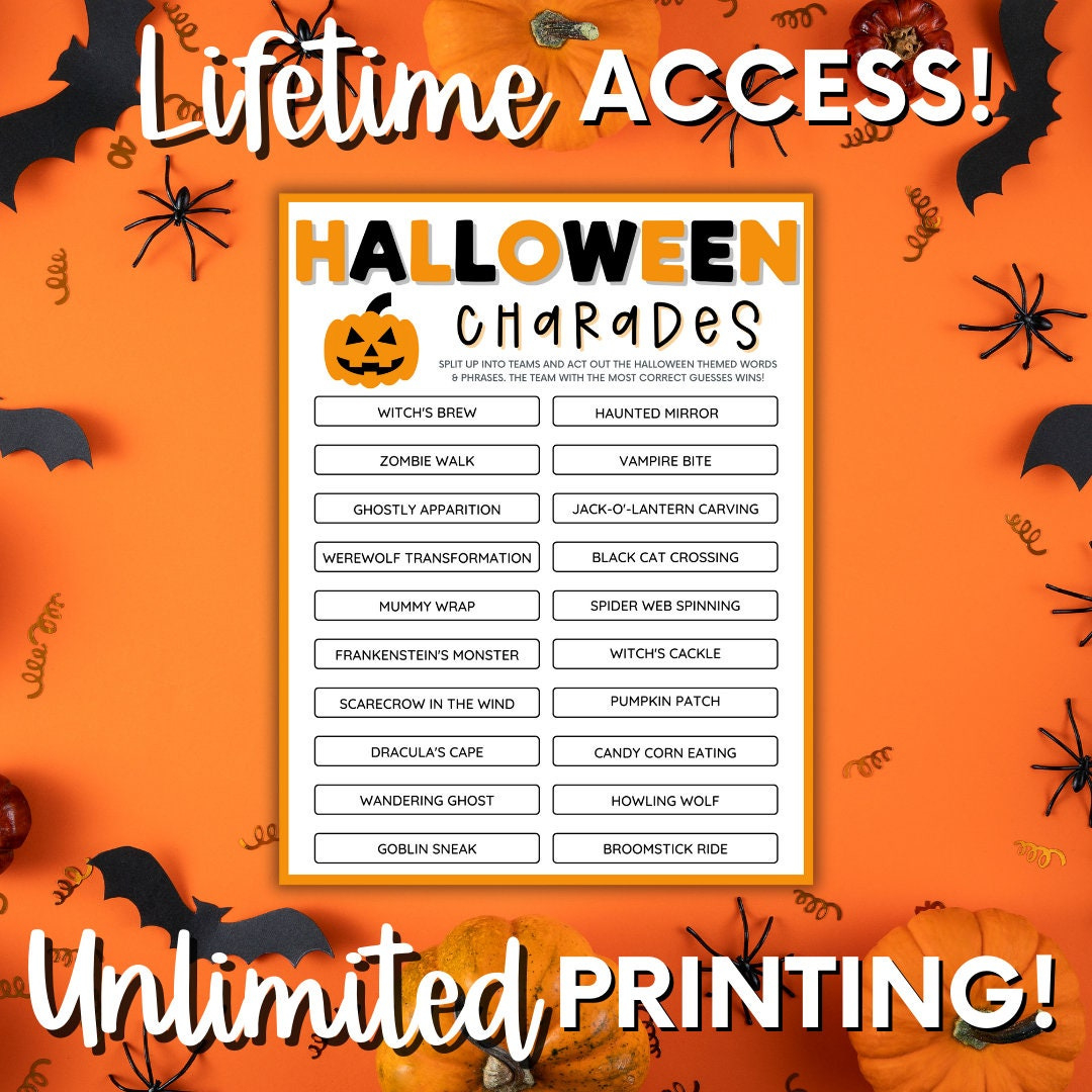 Halloween Charades Game: Printable Family Party Activity (Digital within Printable Halloween Scattergories Wolf