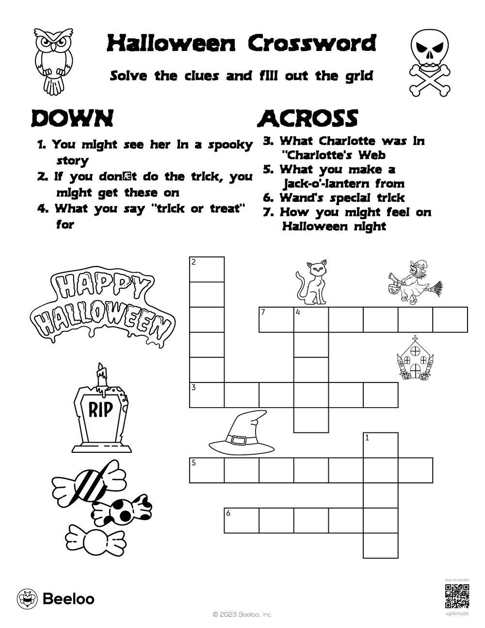 Halloween Crossword • Beeloo Printable Crafts And Activities For Kids for Printable Trick or Treat Halloween Crossword