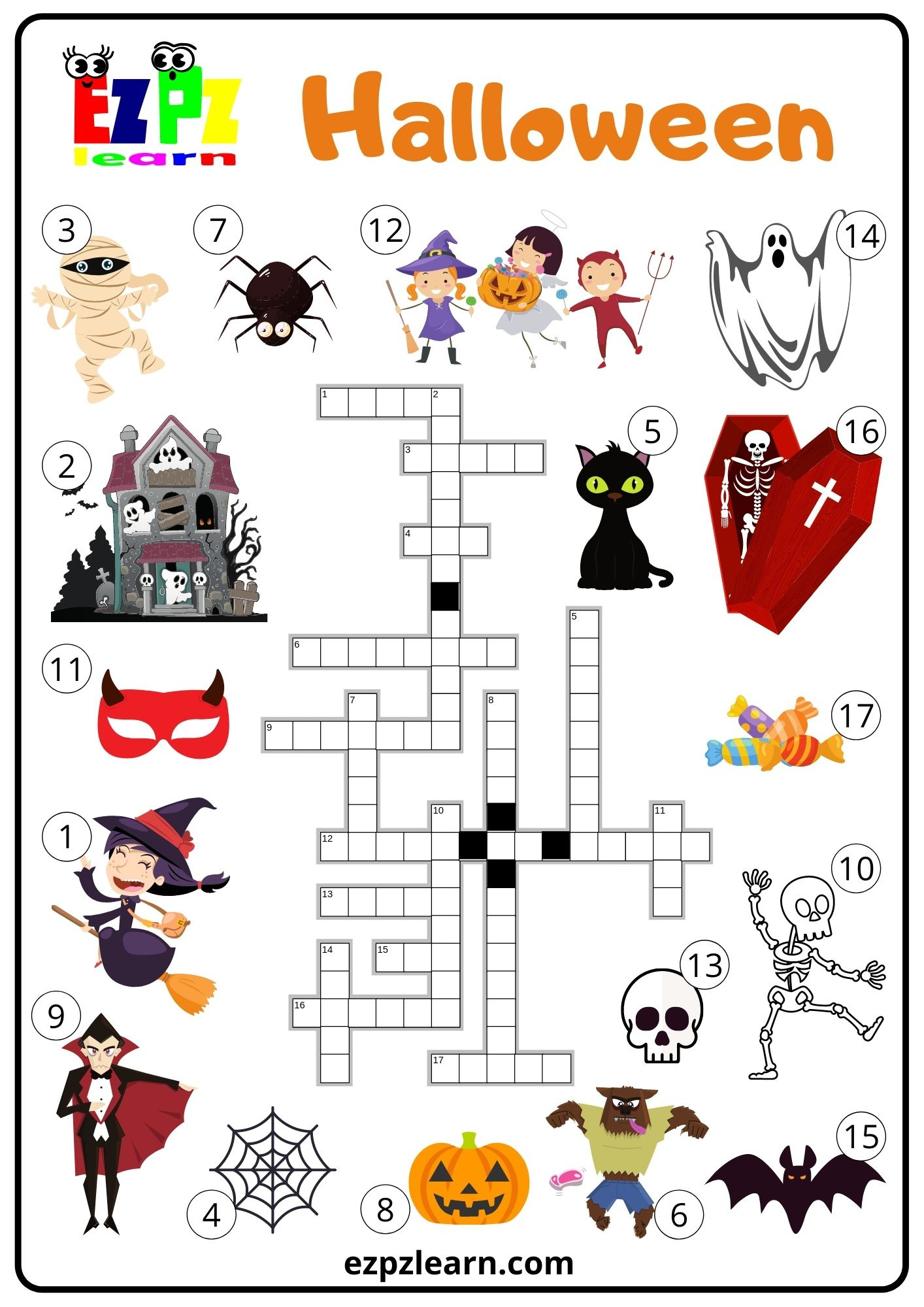 Halloween Crossword - Ezpzlearn intended for Halloween Crossword Printable