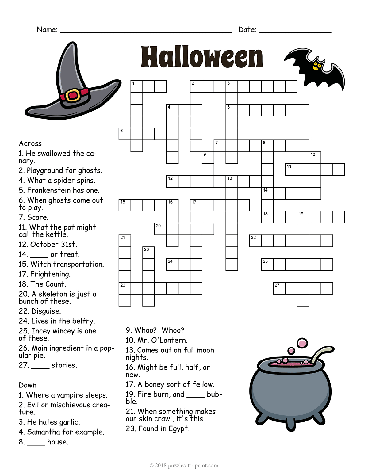 Halloween Crossword in Halloween Crossword Printable