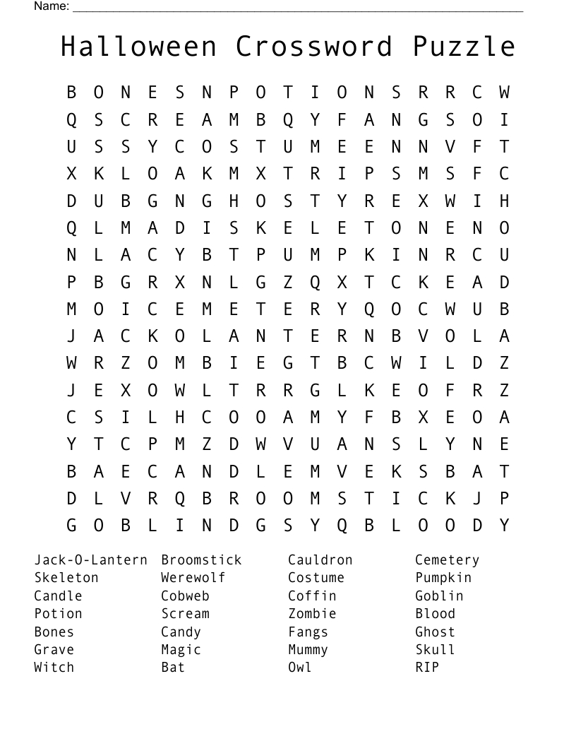 Halloween Crossword Puzzle Word Search - Wordmint intended for Halloween Crossword Puzzle Printable