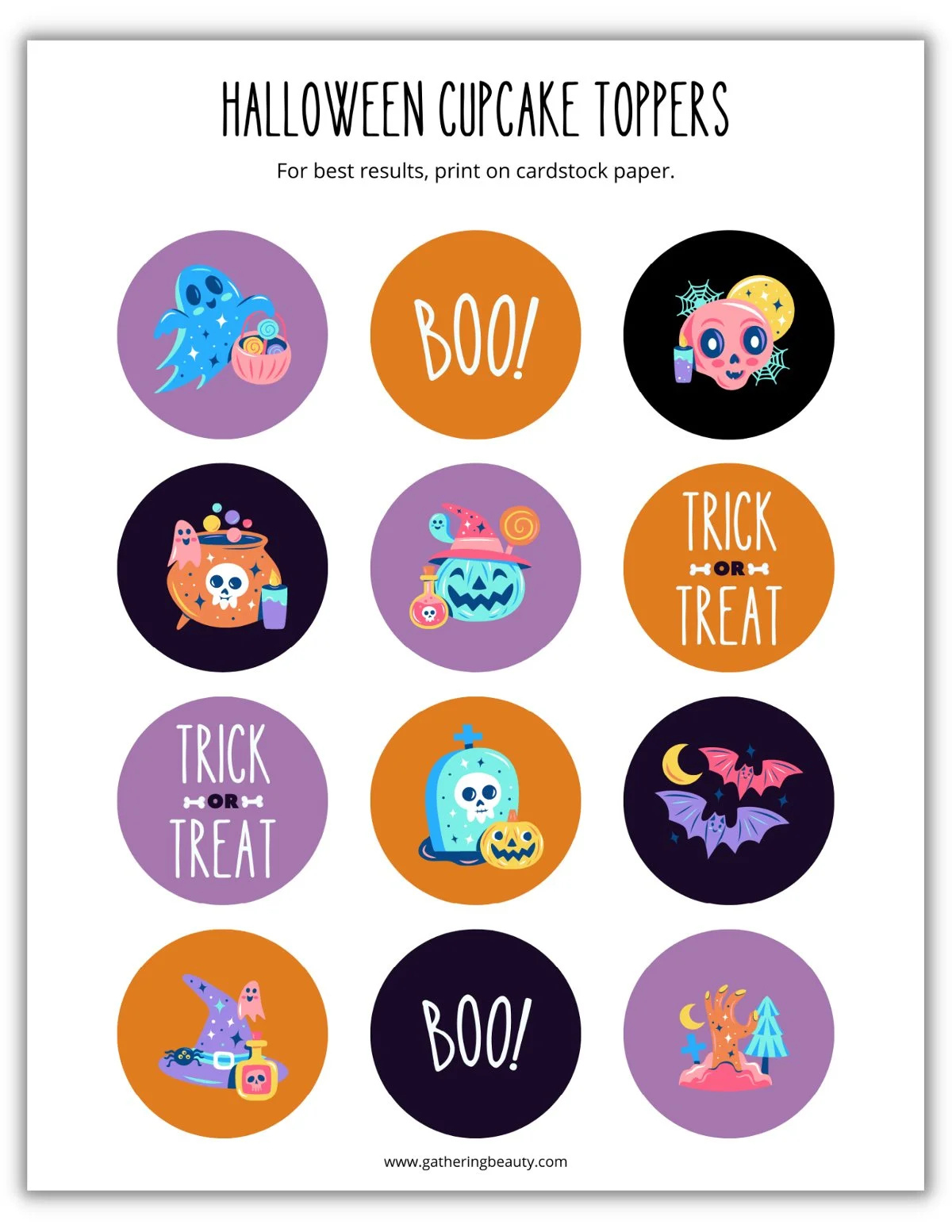 Halloween Cupcake Toppers - Free Printable — Gathering Beauty throughout Printable Halloween Cupcake Toppers