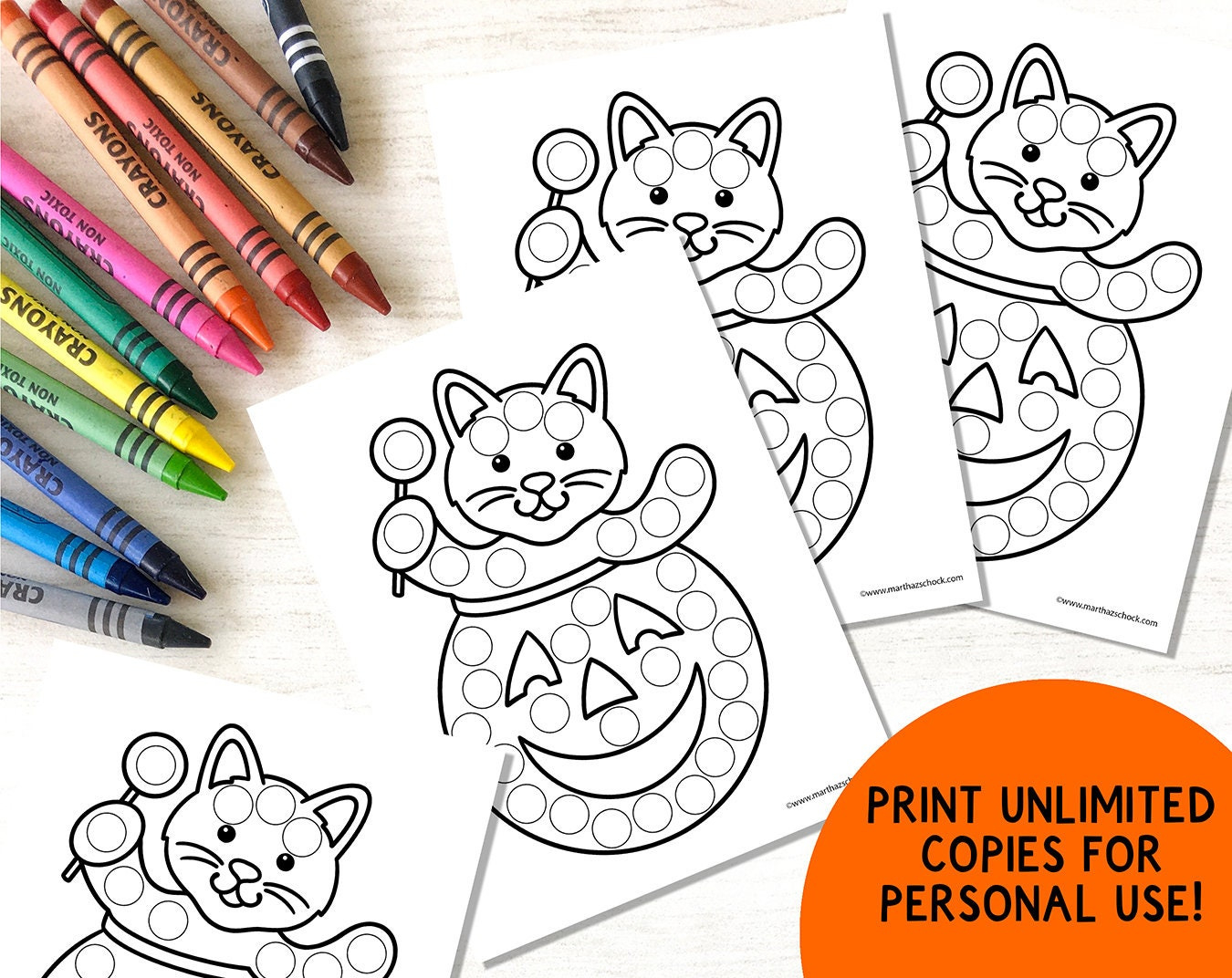 Halloween Dot Marker Coloring Pages: Fine Motor Activity (Pdf) - Etsy intended for Printable Halloween Cat Dot Marker Coloring Page