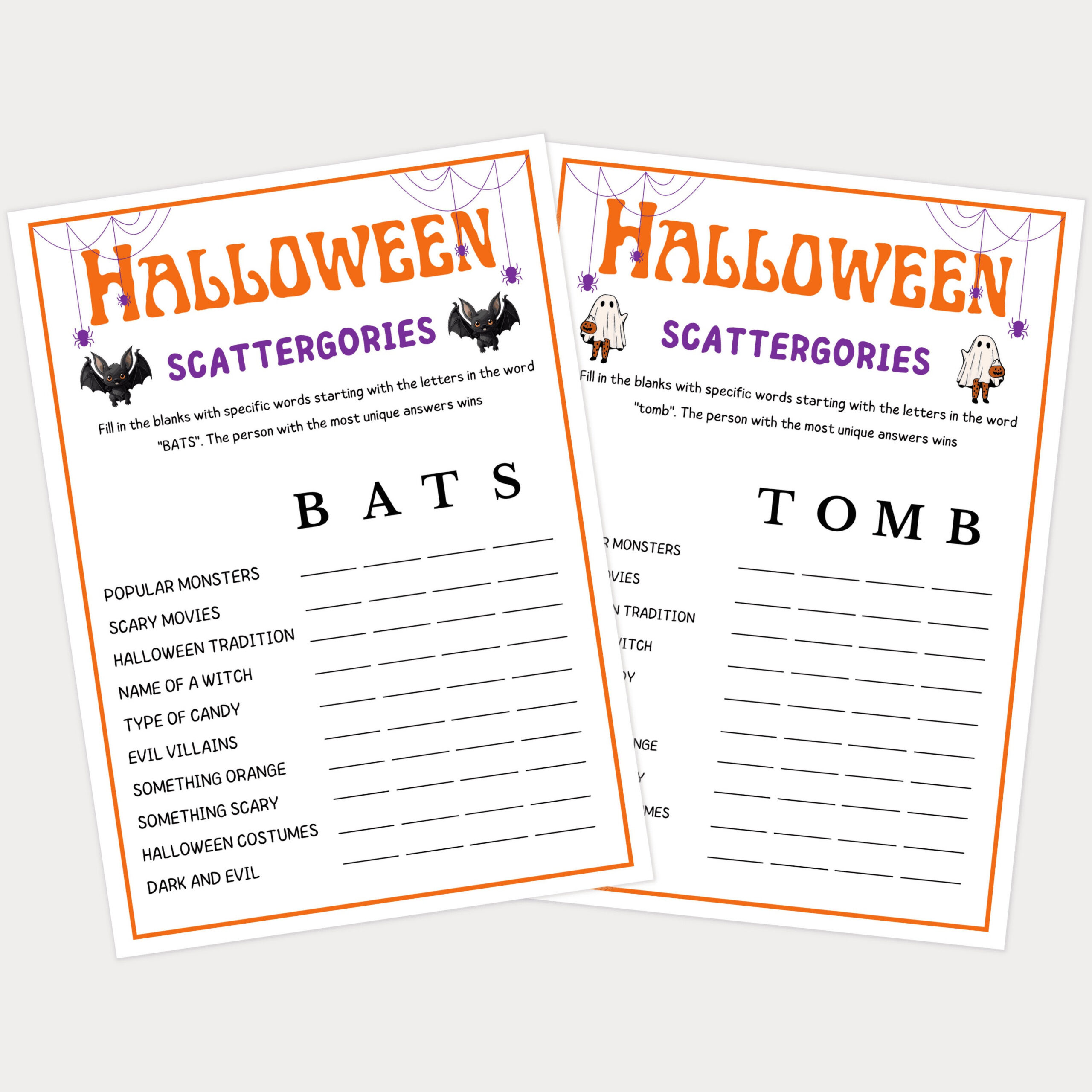 Halloween Games, Scattergories, Halloween Party Games, Party Games in Printable Halloween Scattergories Tomb