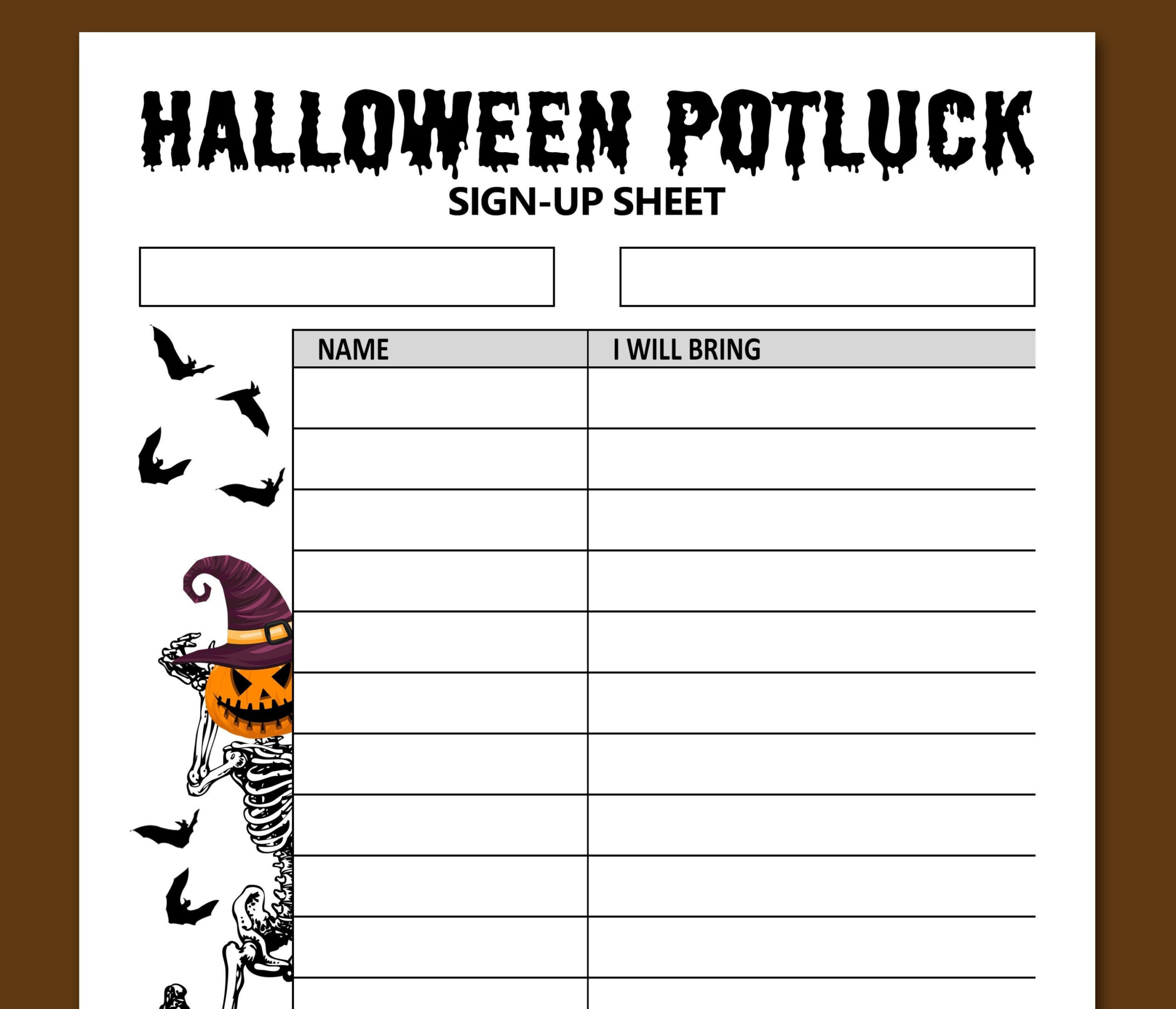 Halloween Potluck Sign Up Sheet Printable Letter 02 - Etsy New Zealand with regard to Printable Halloween Potluck Sign Up Sheet
