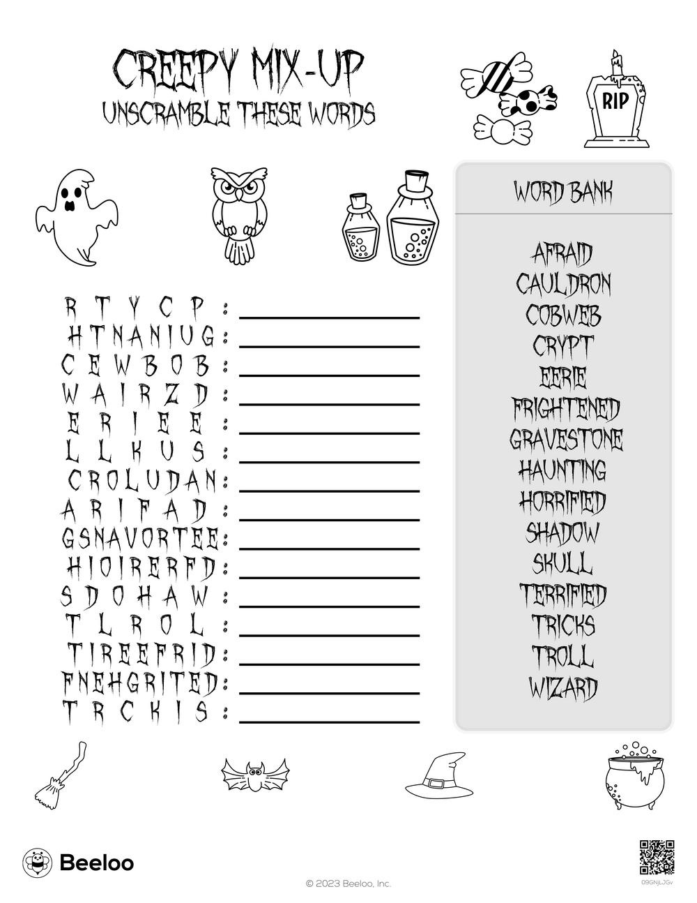 Halloween-Themed Word Scrambles • Beeloo Printable Crafts And with Halloween Word Jumble Printable