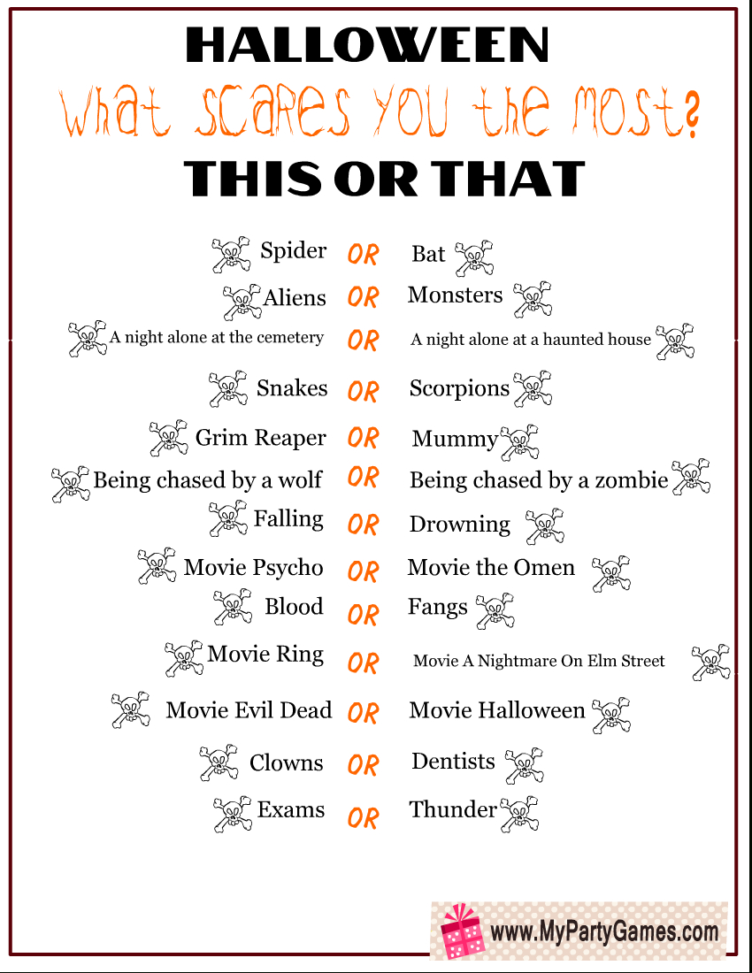 Halloween 'This Or That' Games {Free Printable} intended for Printable Halloween Scattergories Wolf