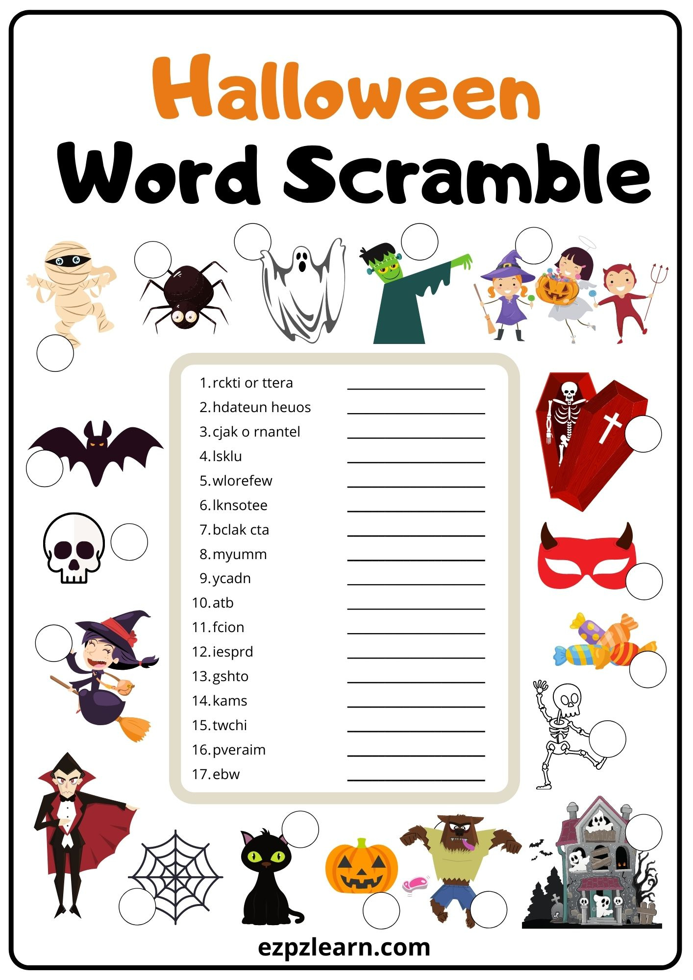 Halloween Word Scramble 2 - Ezpzlearn regarding Printable Halloween Word Jumble