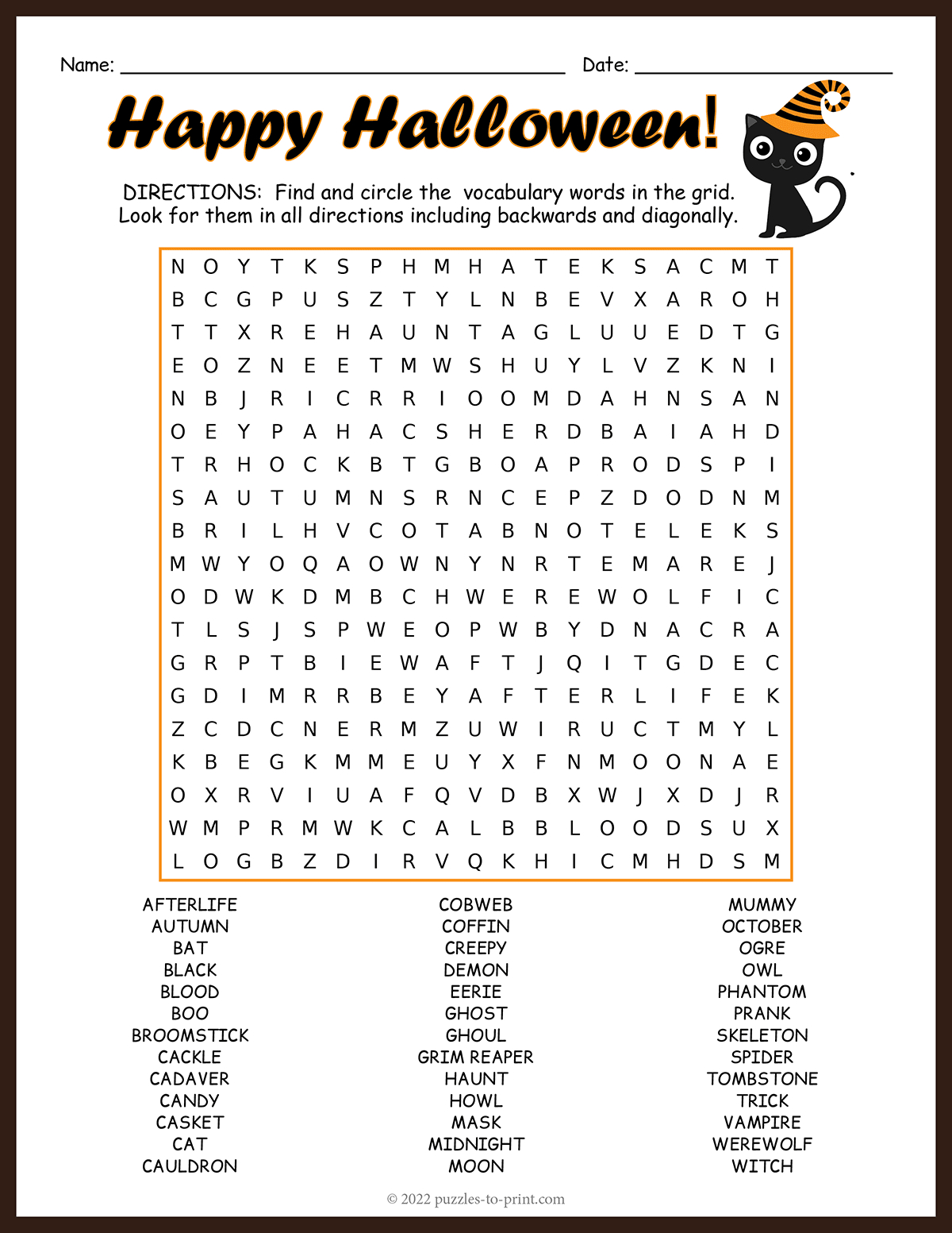 Halloween Word Search regarding Printable Happy Halloween Word Search