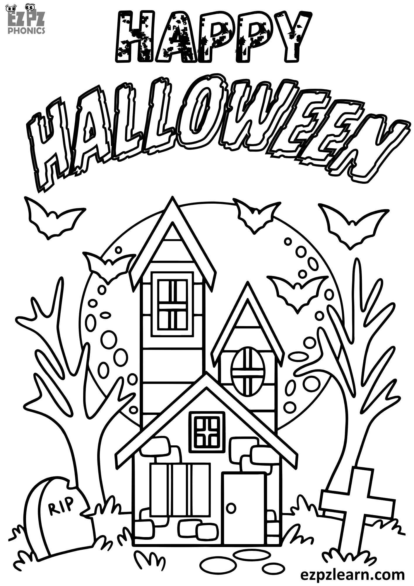 Happy Halloween Coloring Page Haunted House Free Printable Pdf inside Printable Happy Halloween Coloring Page