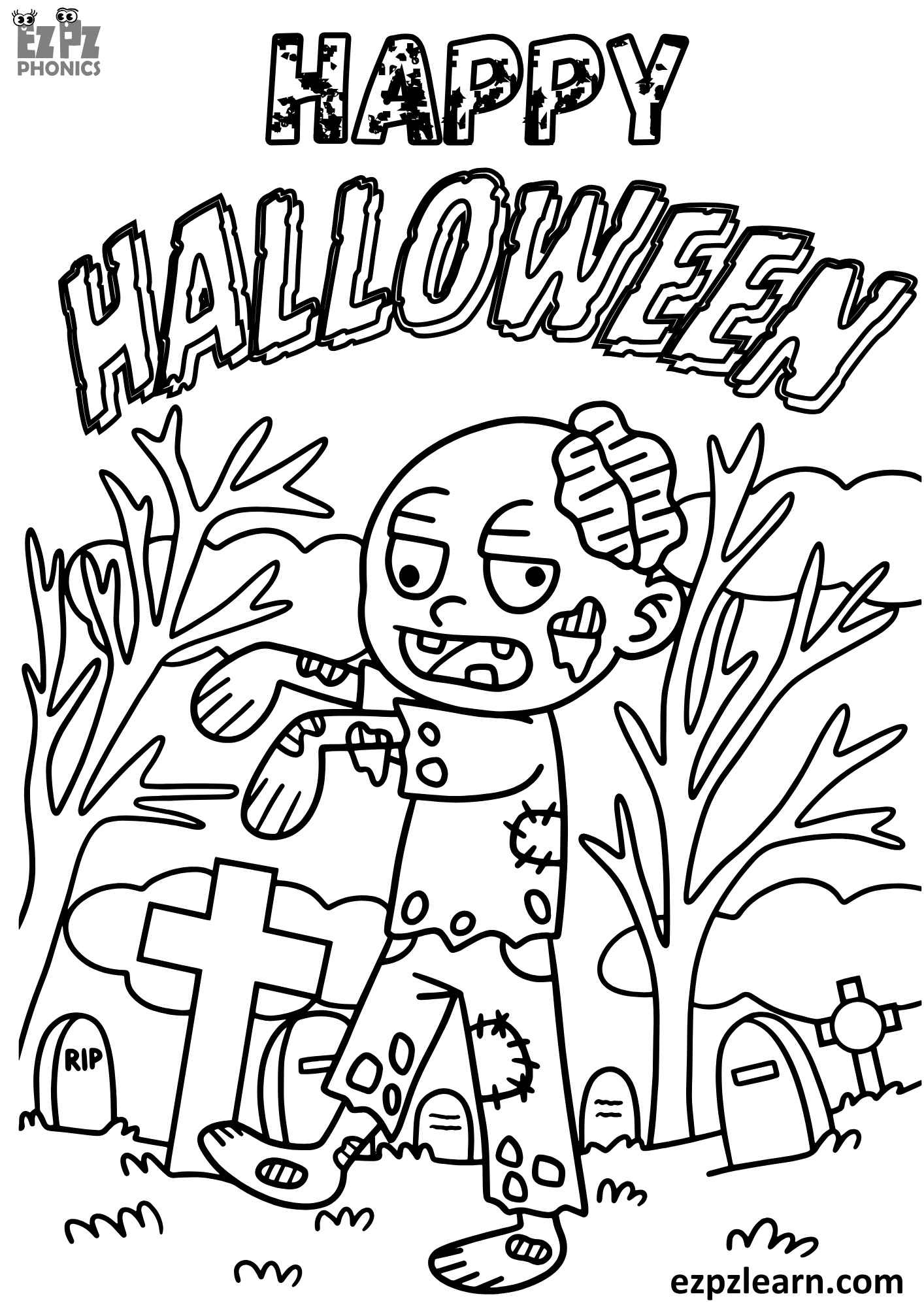 Happy Halloween Coloring Page Zombie Free Printable Pdf Download regarding Printable Happy Halloween Coloring Page