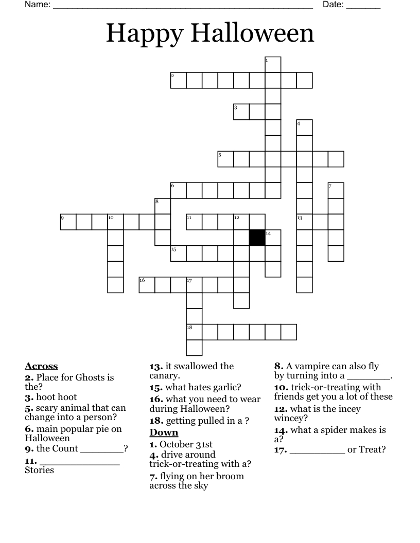 Happy Halloween Crossword - Wordmint for Trick or Treat Halloween Crossword Printable