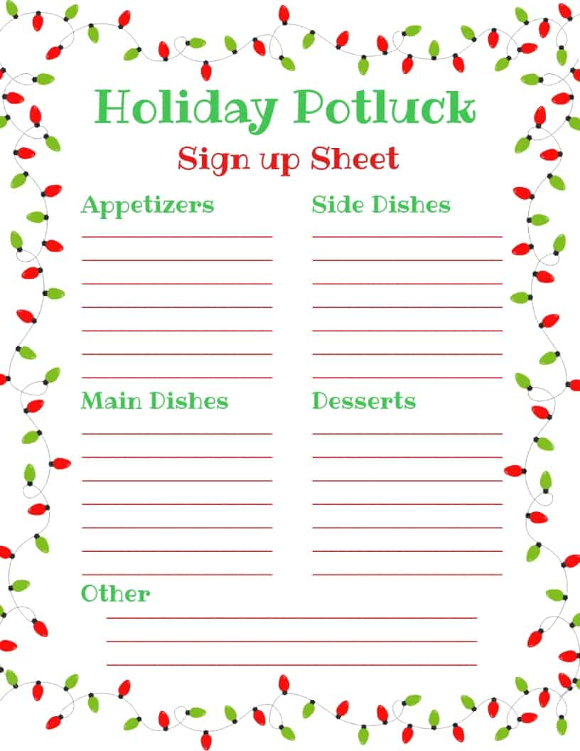 Holiday Potluck Sign Up Sheet - with regard to Printable Christmas Party Sign Up Sheet