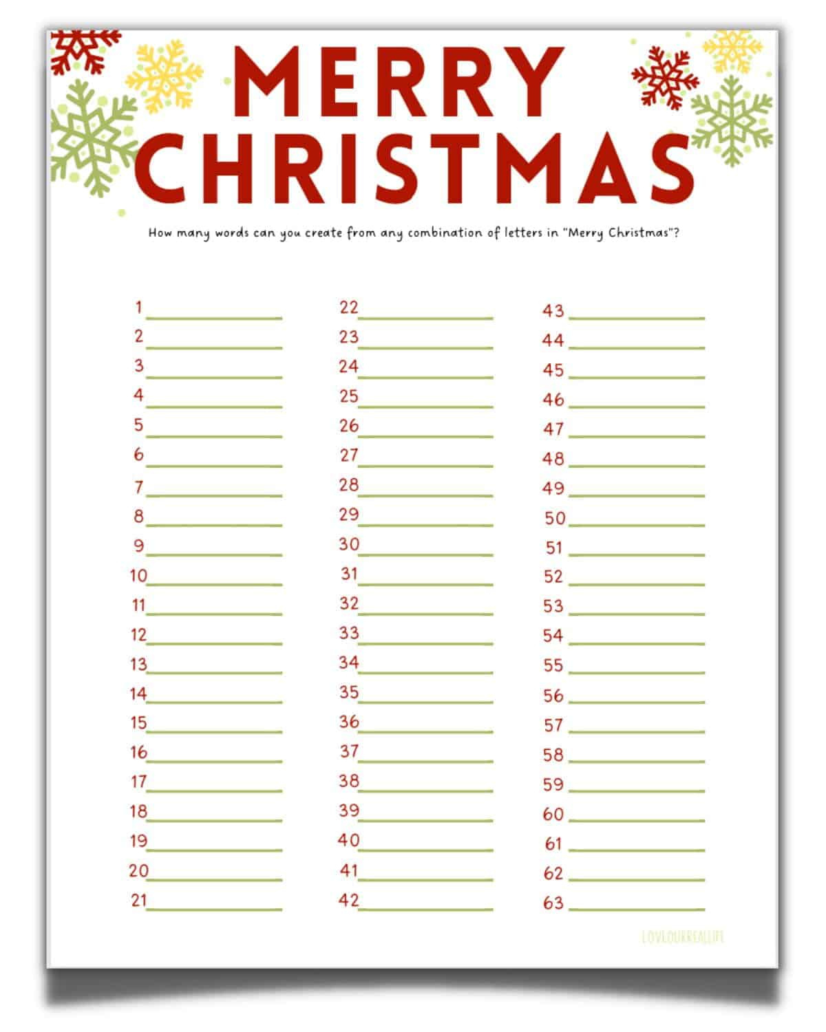 How Many Words Can You Make From Merry Christmas (Printable with regard to How Many Words Can You Make from Merry Christmas Printable