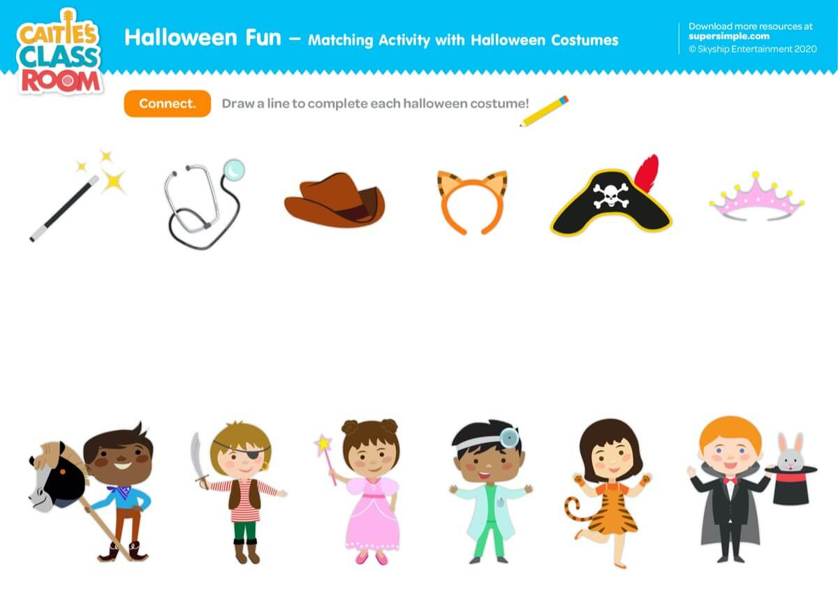 Matching Activity With Halloween Costumes - Super Simple regarding Halloween Matching Worksheet Printable