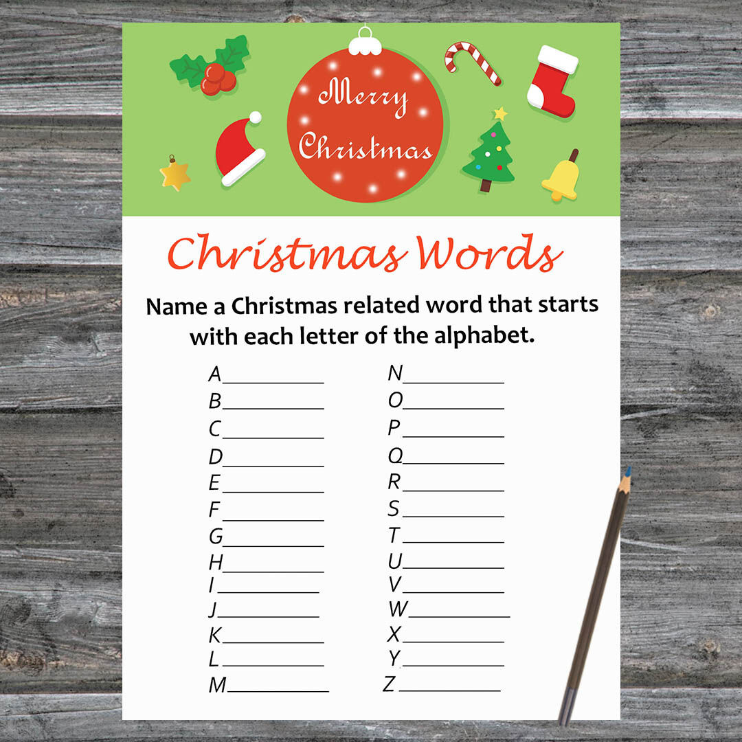 Merry Christmas Card,Christmas Word A-Z Game Printable for Christmas A Z Game Printable