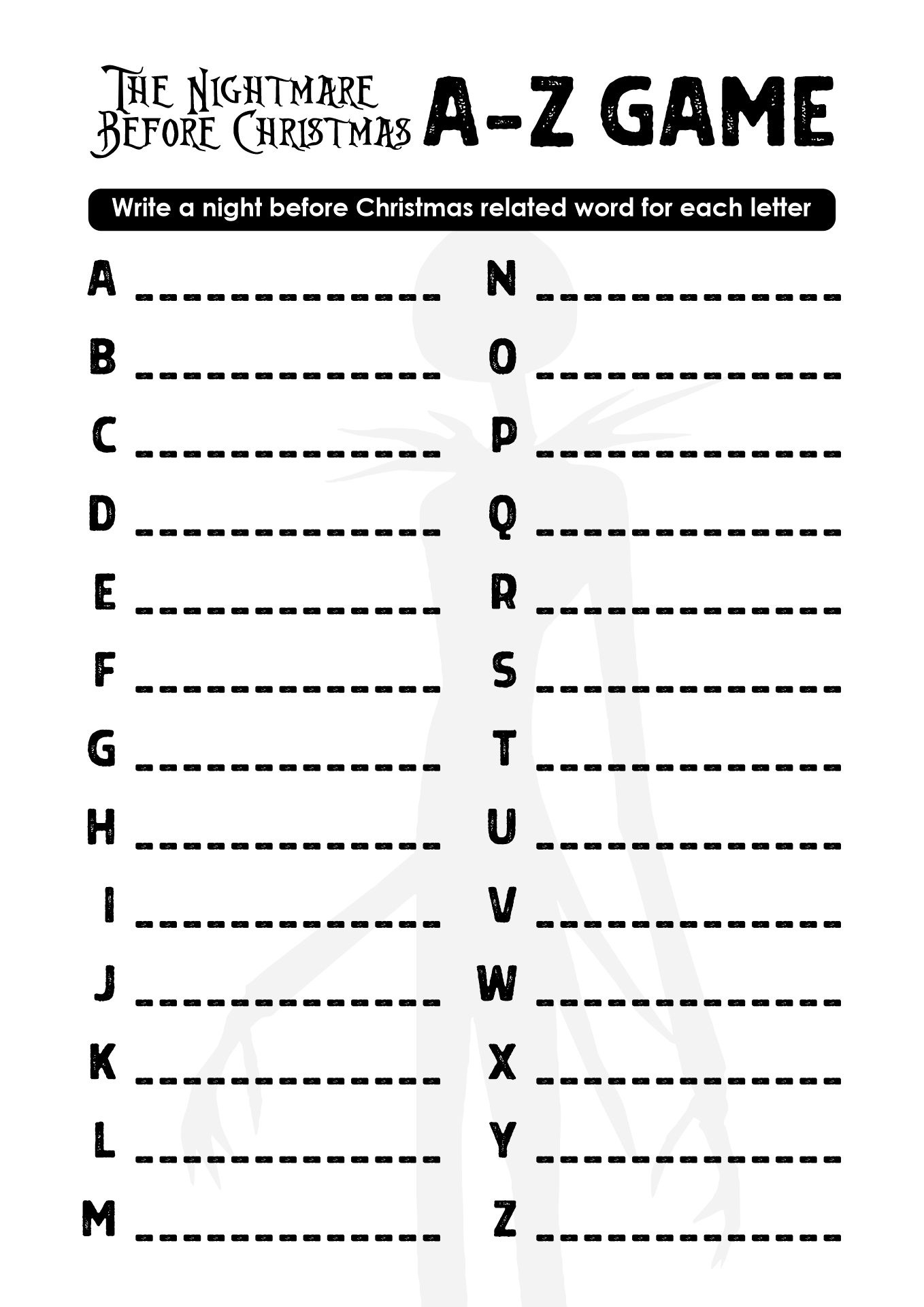 Nightmare Before Christmas Activities - 10 Free Pdf Printables with regard to The Nightmare Before Christmas A Z Game Printable