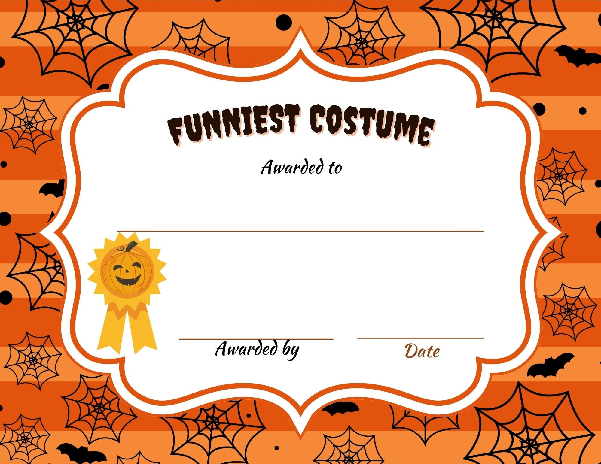 Printable (8) Different Halloween Costume Award Certificates for Printable Halloween Costume Certificate