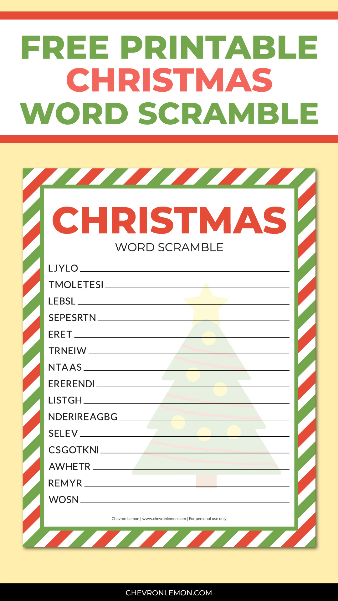 Printable Christmas Word Scramble - Chevron Lemon with regard to Printable Christmas Word Scramble