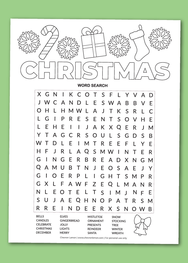 Printable Christmas Word Search - Chevron Lemon within Printable Christmas Word Search Puzzle