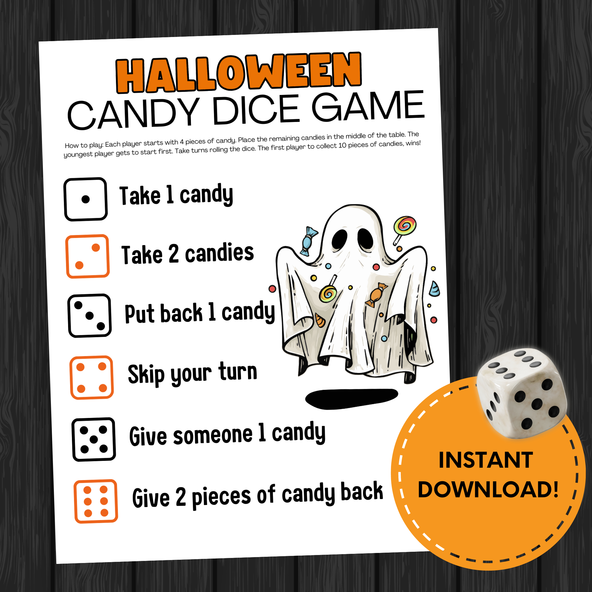 Printable Halloween Candy Dice Game - Mom. Wife. Busy Life. within Printable Halloween Candy Dice Game 10