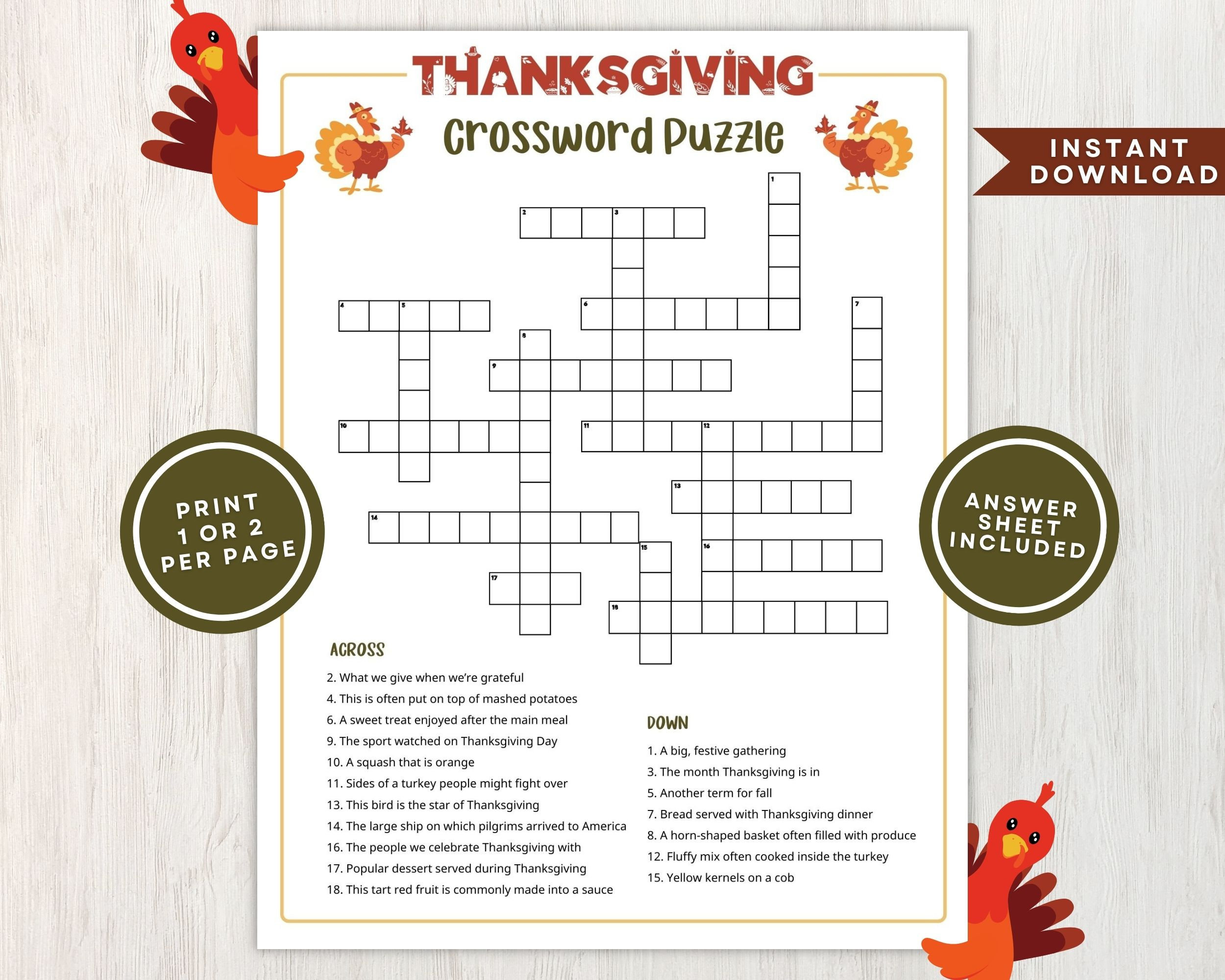 Printable Thanksgiving Crossword Puzzle For Kids And Adults within Thanksgiving Crossword Printable