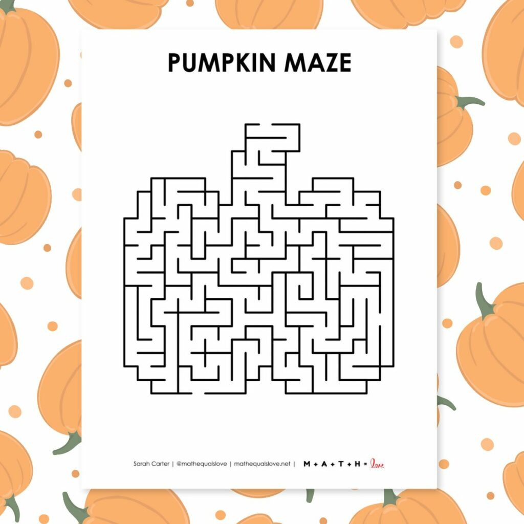 Pumpkin Maze Printable For Fall Or Halloween | Math = Love with Printable Pumpkin Maze