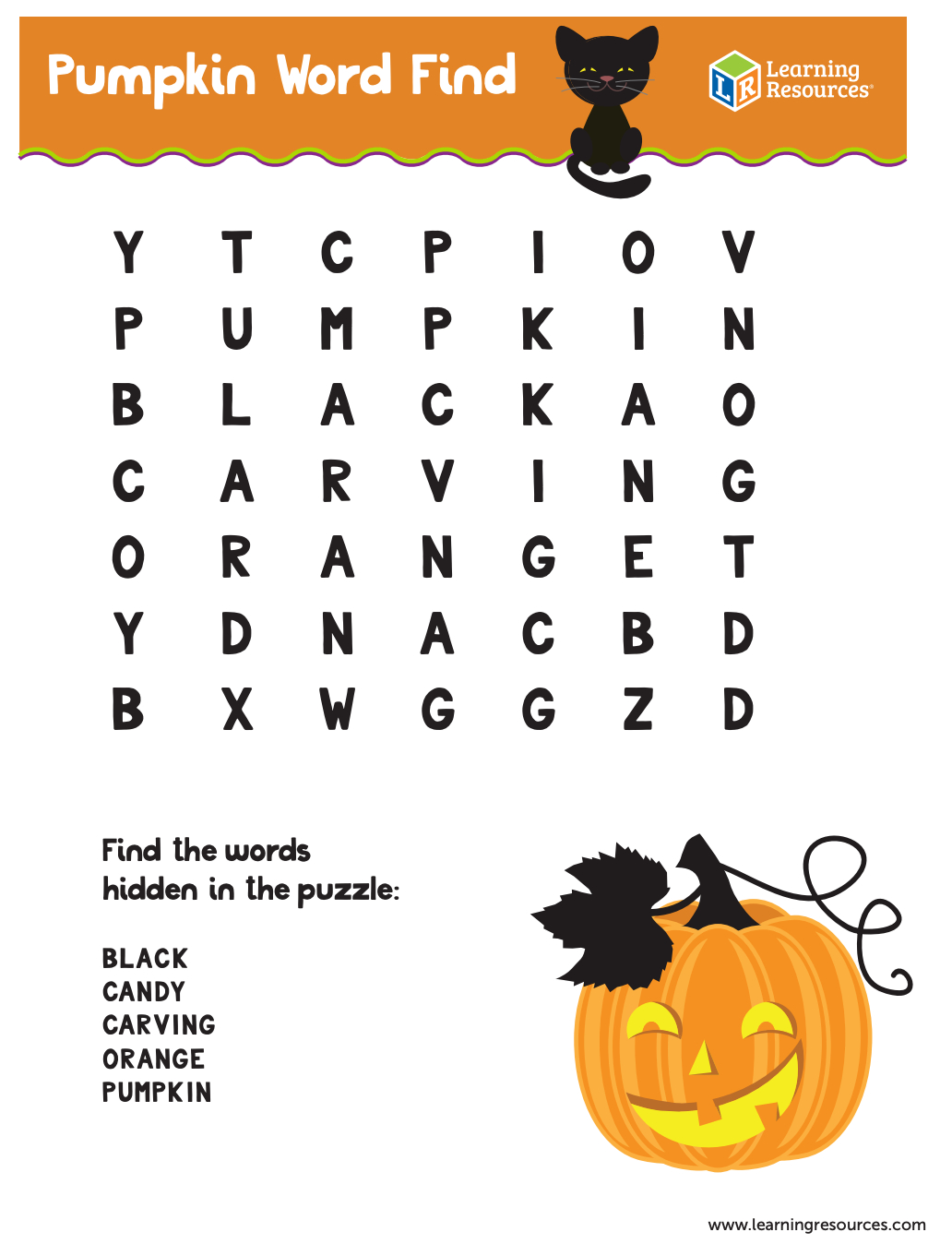 Pumpkin Word Find Printable For Kids | Learning Resources with regard to Halloween Word Search for Kids Printable