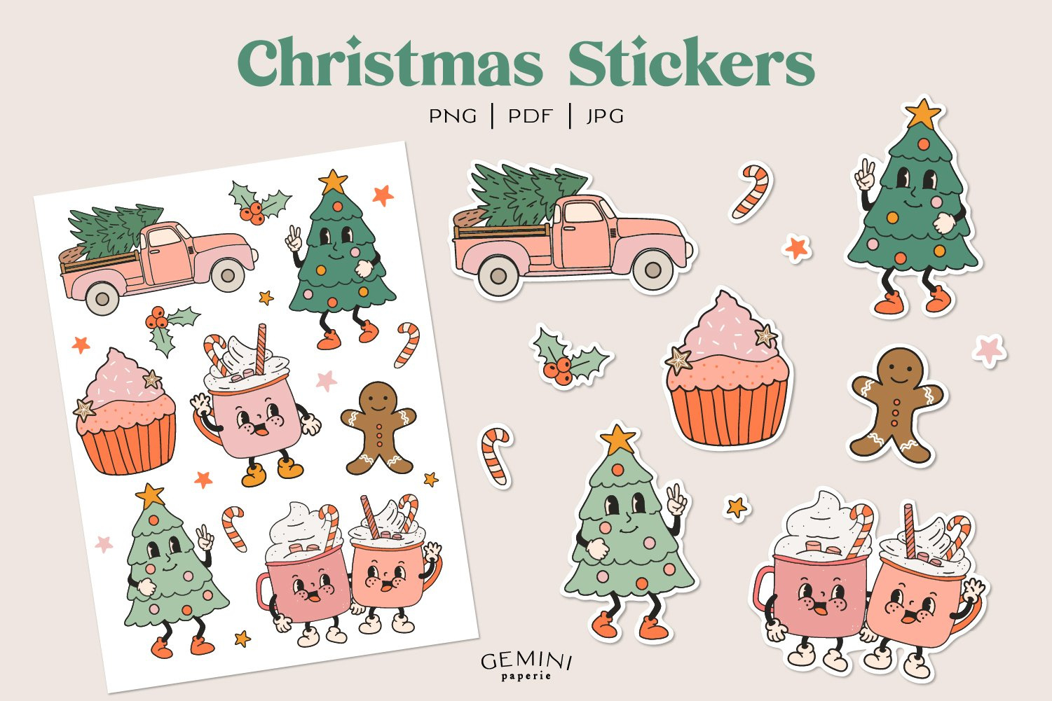 Retro Christmas Png | Christmas Stickers | Printable Sticker intended for Printable Christmas Stickers Sheet