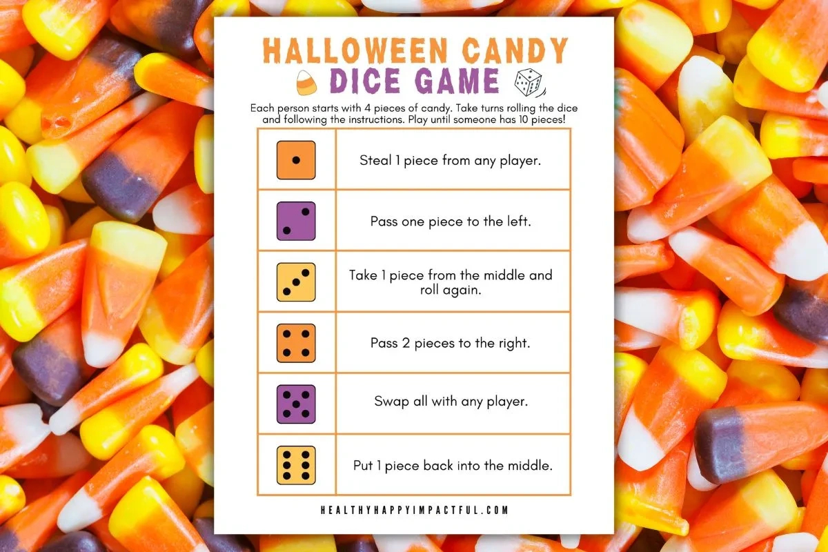 Spooky & Sweet Halloween Candy Dice Game (Free Printable) intended for Printable Halloween Candy Dice Game