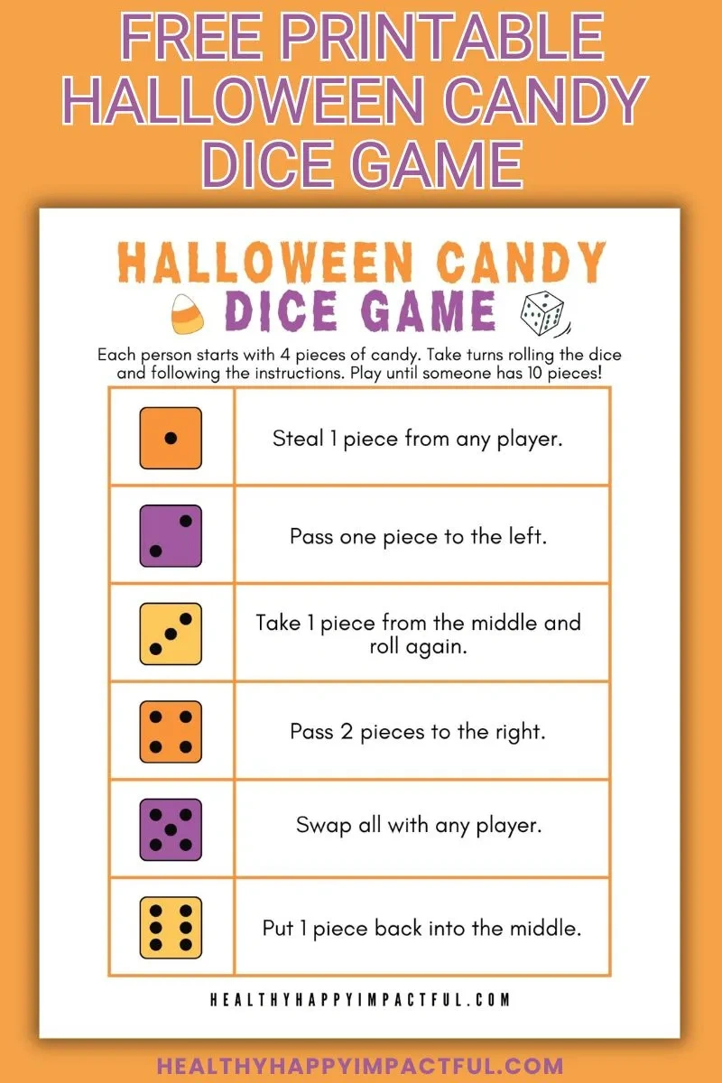 Spooky & Sweet Halloween Candy Dice Game (Free Printable) pertaining to Printable Halloween Candy Dice Game