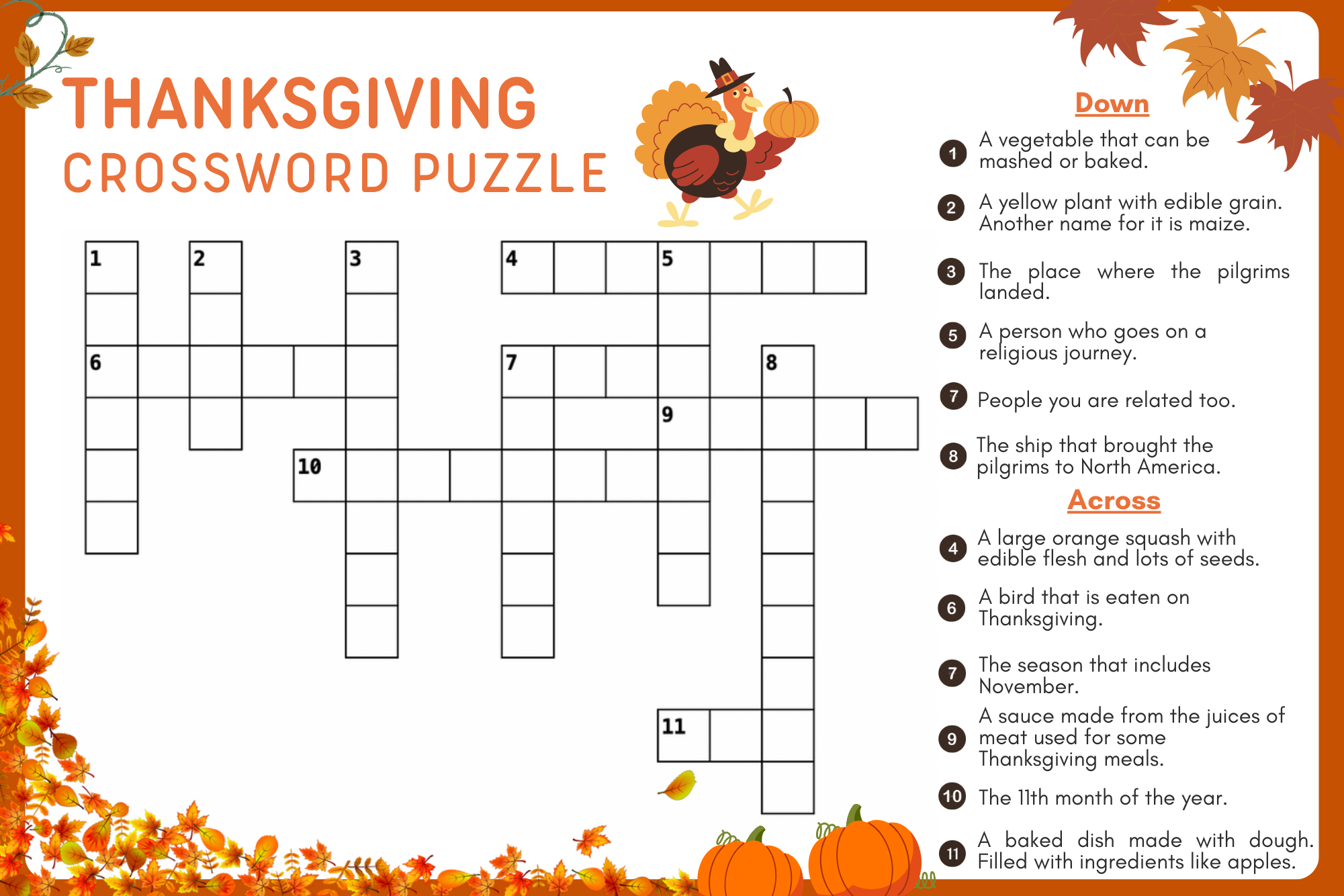 Thanksgiving Crossword Puzzle – Sword & Shield pertaining to Thanksgiving Crossword Printable