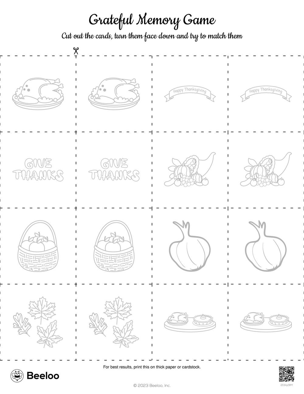 Thanksgiving-Themed Memory Games • Beeloo Printable Crafts And pertaining to Thanksgiving Matching Worksheet Printable