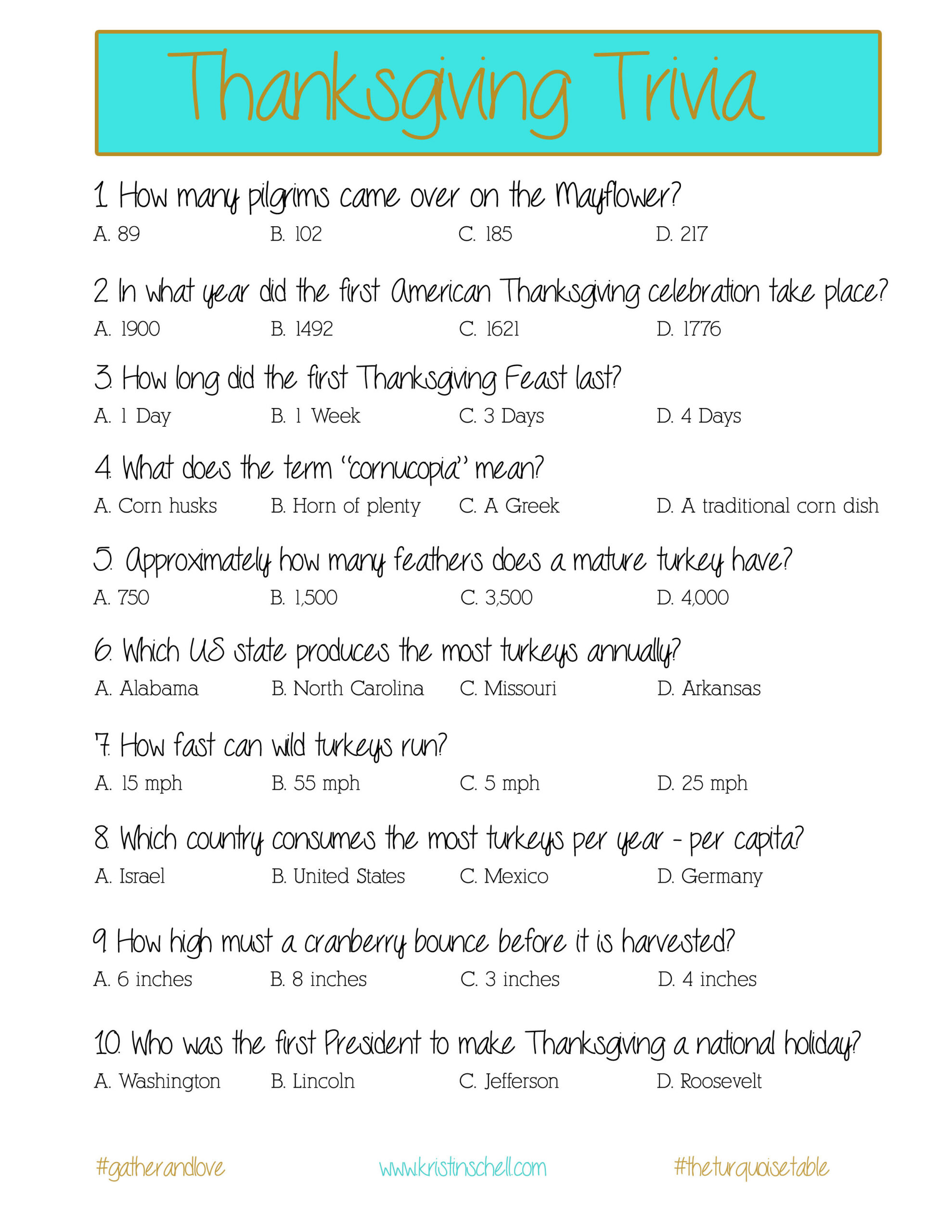 Thanksgiving Trivia {A Printable For Your Gathering} - The regarding Thanksgiving Trivia Game Printable