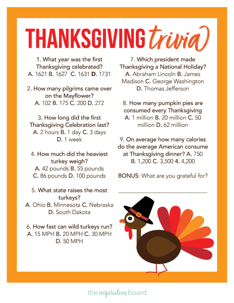 Thanksgiving Trivia (Free Printable) - The Inspiration Board regarding Thanksgiving Trivia Game Printable