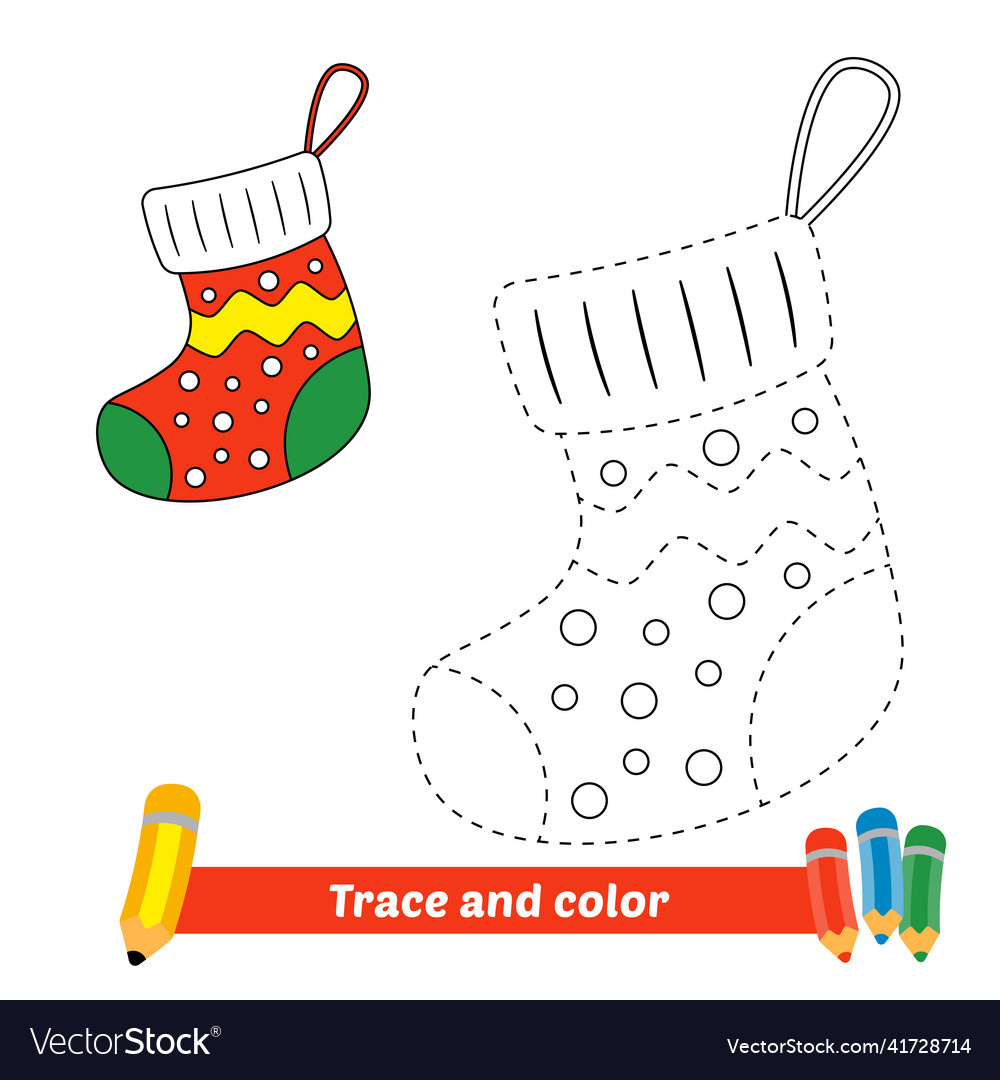 Trace And Color For Kids Christmas Sock Royalty Free Vector pertaining to Christmas Stockings Tracing Worksheet Printable