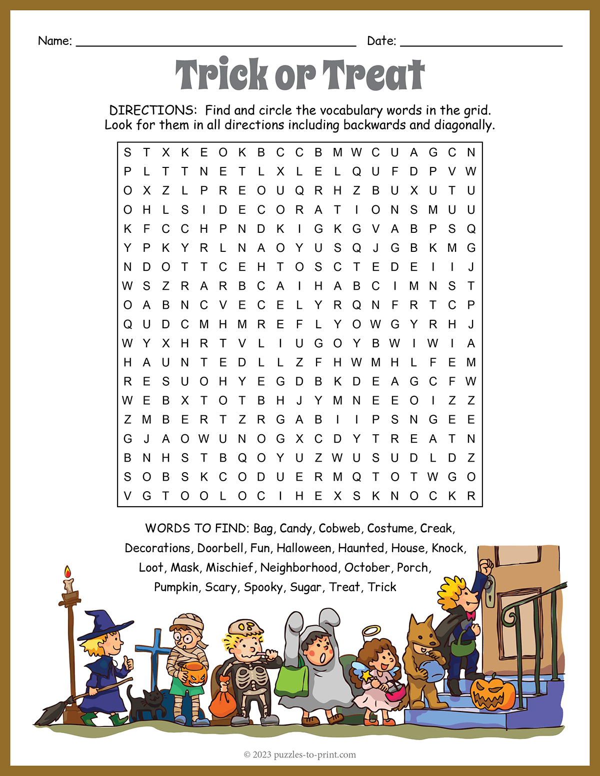 Trick Or Treat Word Search throughout Printable Trick Or Treat Halloween Word Search