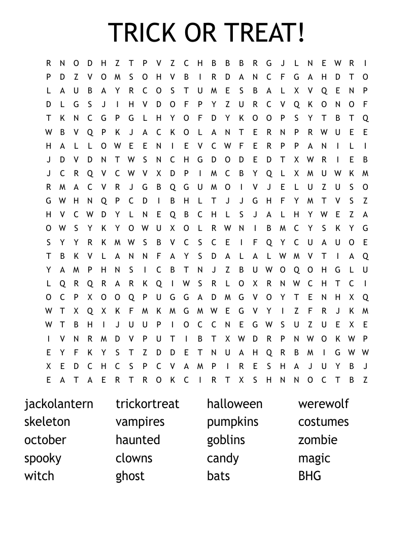 Trick Or Treat! Word Search - Wordmint regarding Trick Or Treat Halloween Word Search Printable