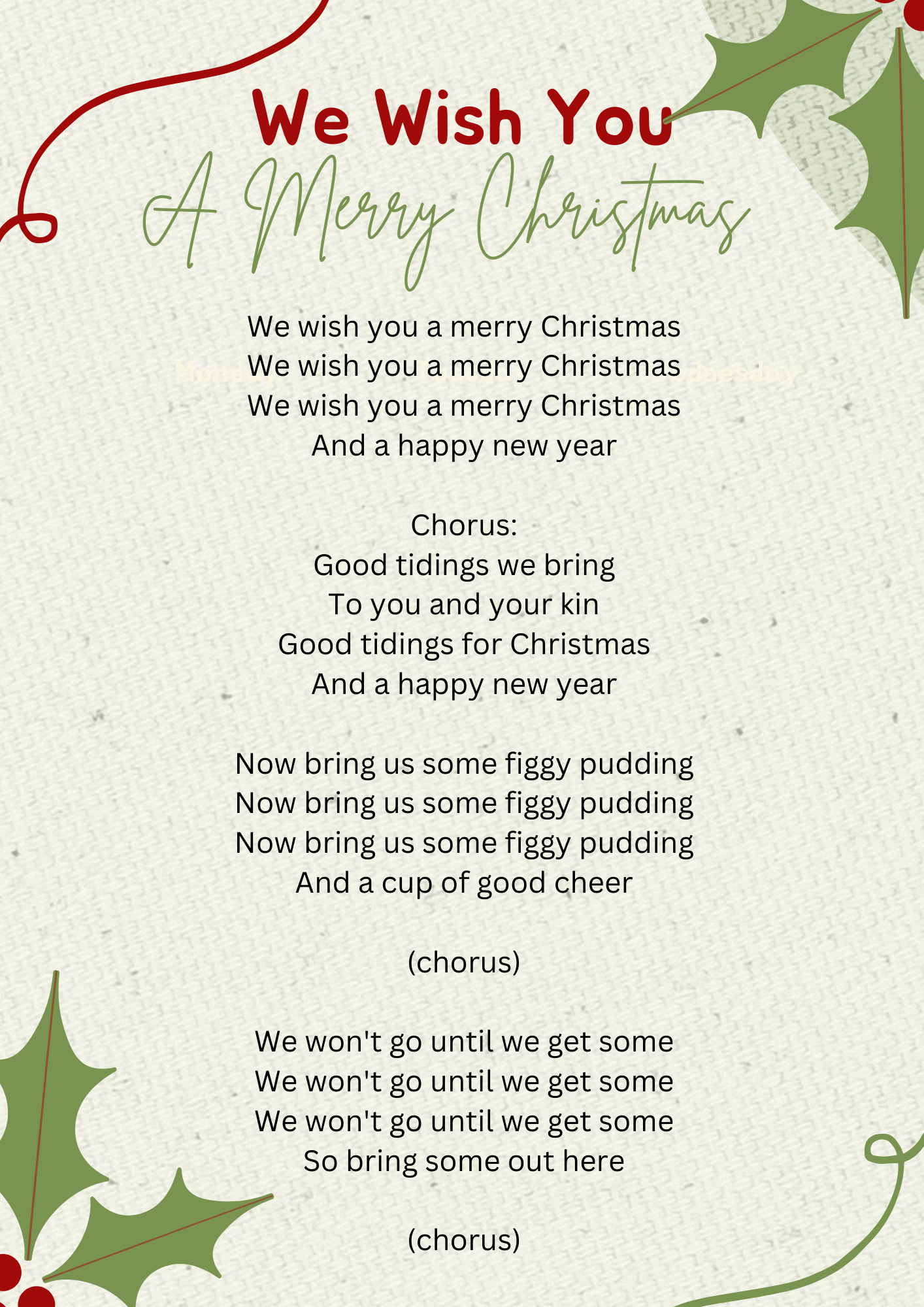 We Wish You A Merry Christmas Lyrics in Printable We Wish You A Merry Christmas Lyrics