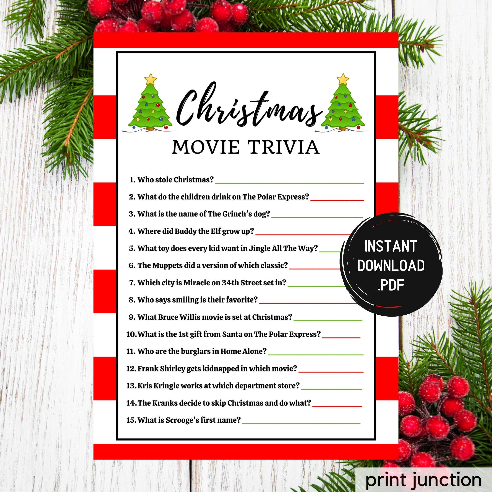 Weihnachtsfilm-Trivia-Spiel: Fun Holiday Party (Instant Download regarding Printable Christmas Trivia