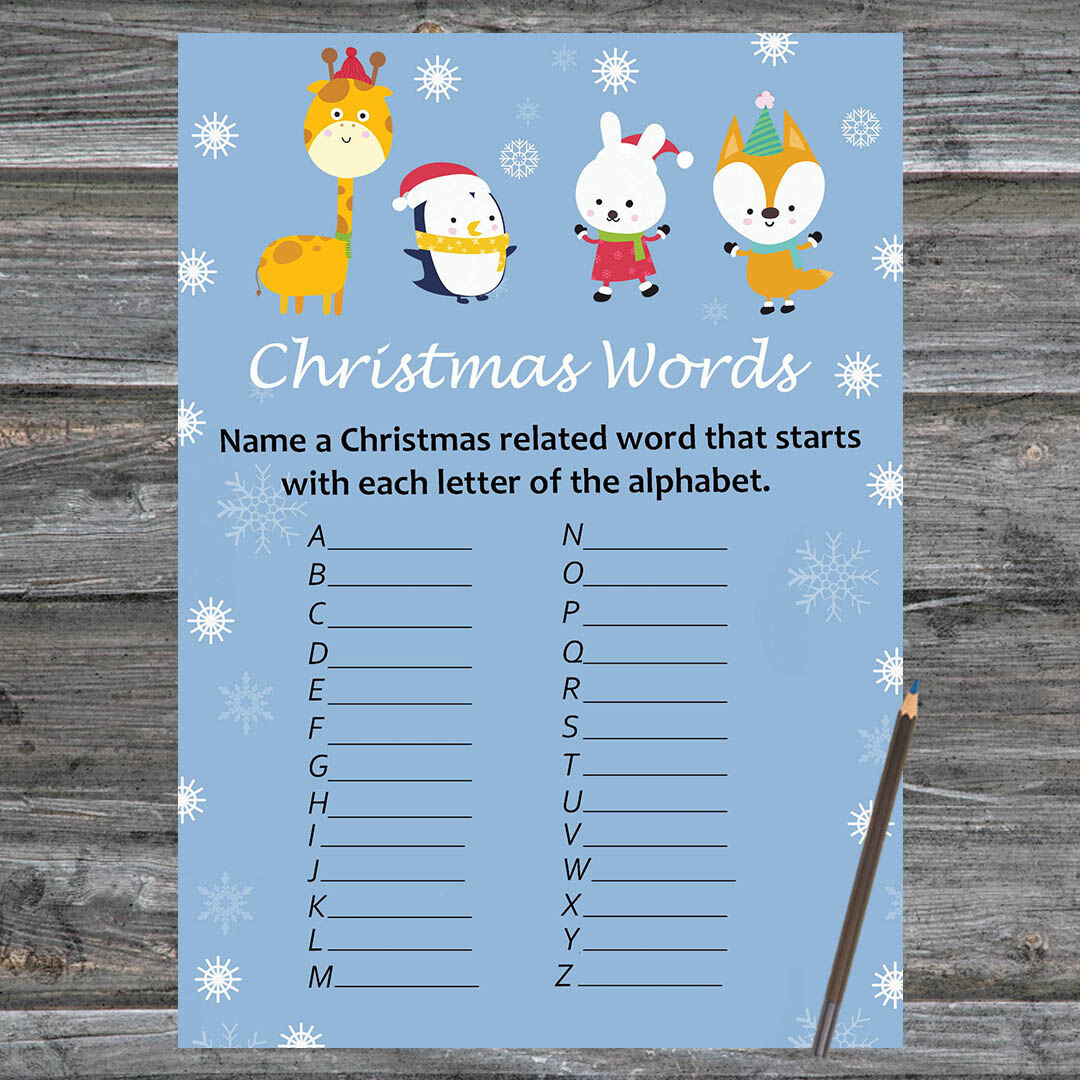 Winter Animals Christmas Card,Christmas Word A-Z Game Printable with regard to Christmas A Z Game Printable