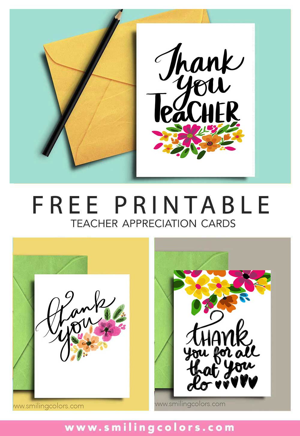 6 Free Thank You Teacher Printable Cards! - Smiling Colors for Free Printable Teacher Thank You Cards