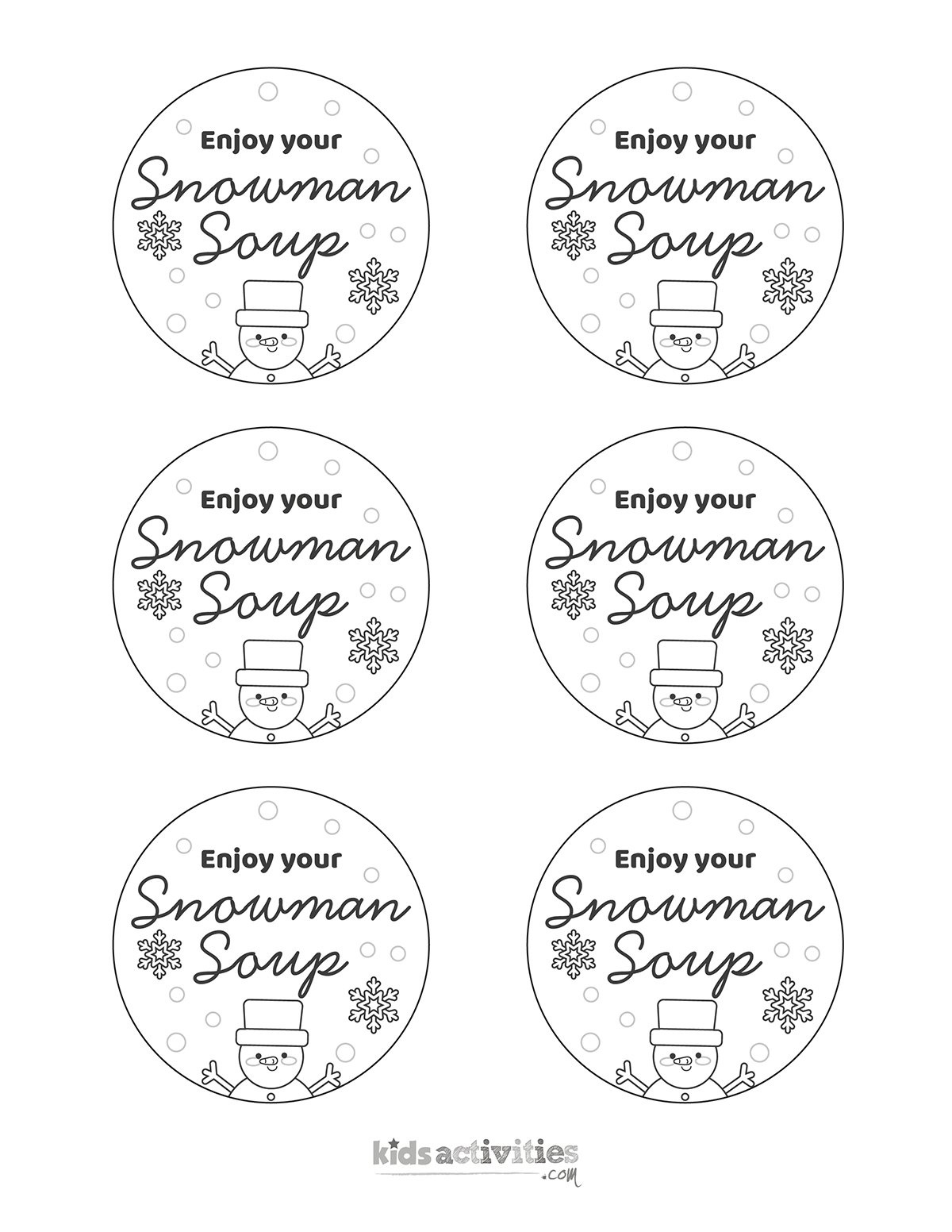 A Delightful Snowman Soup Gift With Free Printables Kids inside Snowman Soup Printable For Adults