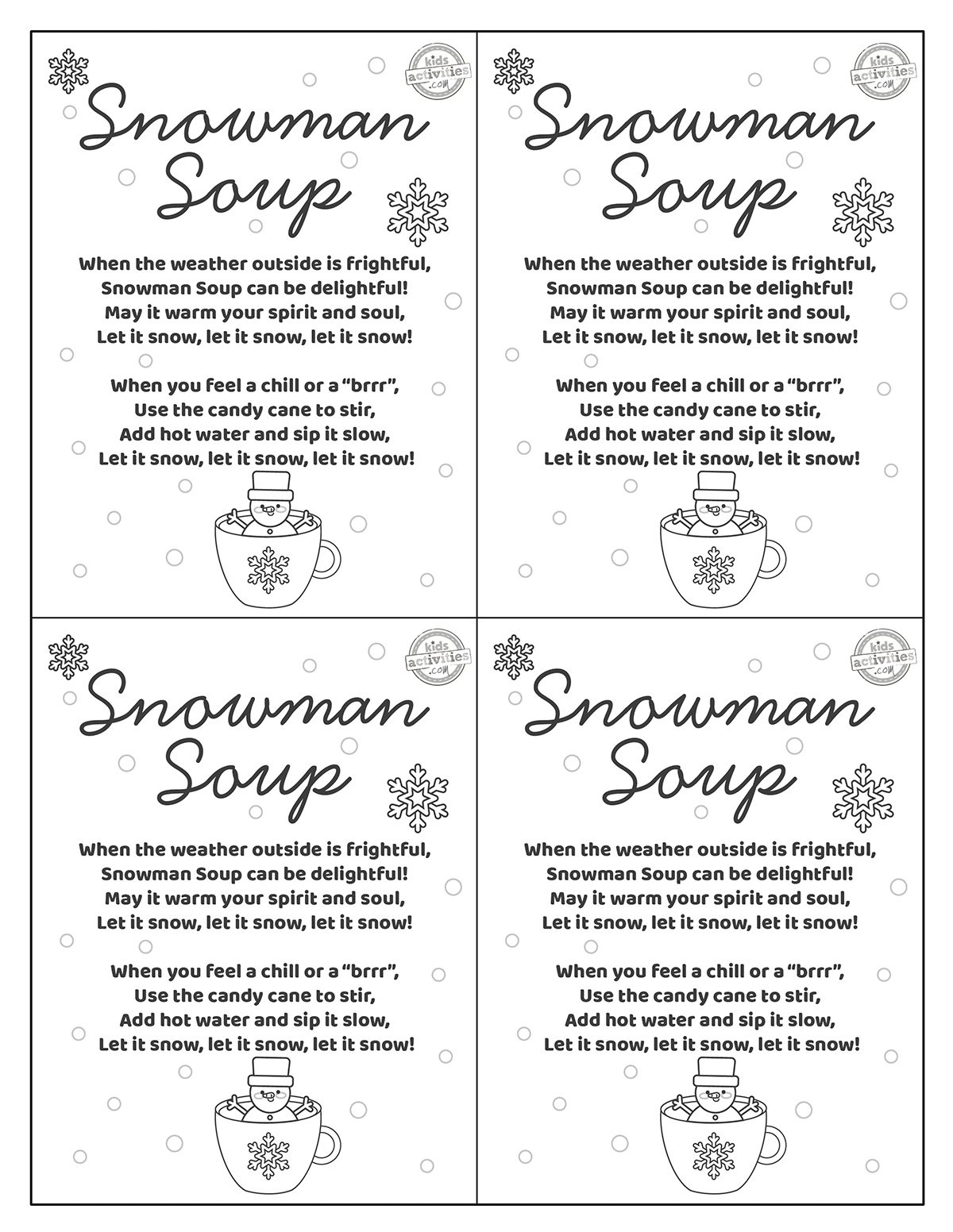 A Delightful Snowman Soup Gift With Free Printables Kids pertaining to Snowman Soup Printable Free Download
