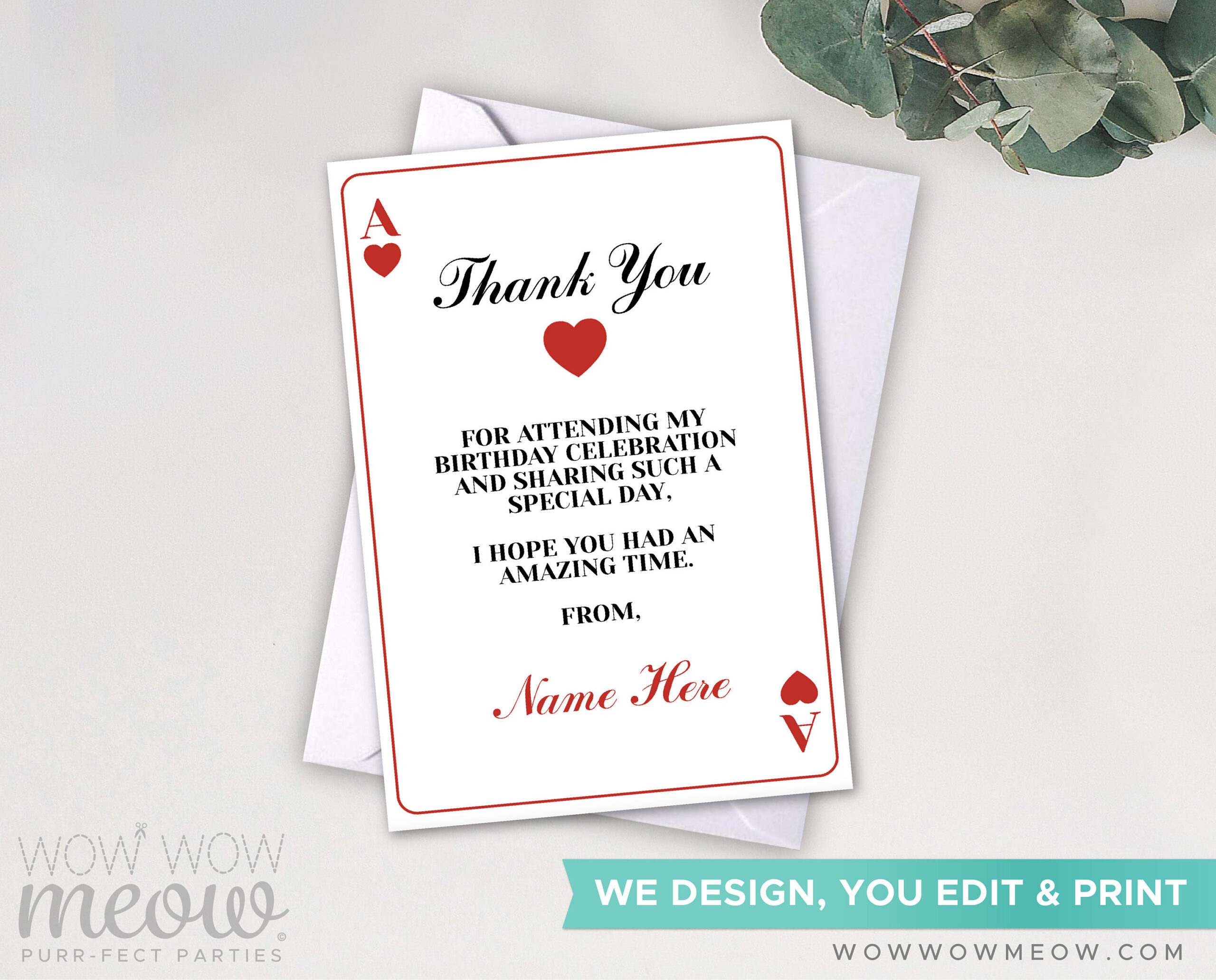 Ace Playing Cards Thank You Cards Instant Download Casino Ace in Las Vegas Thank You Cards Printable