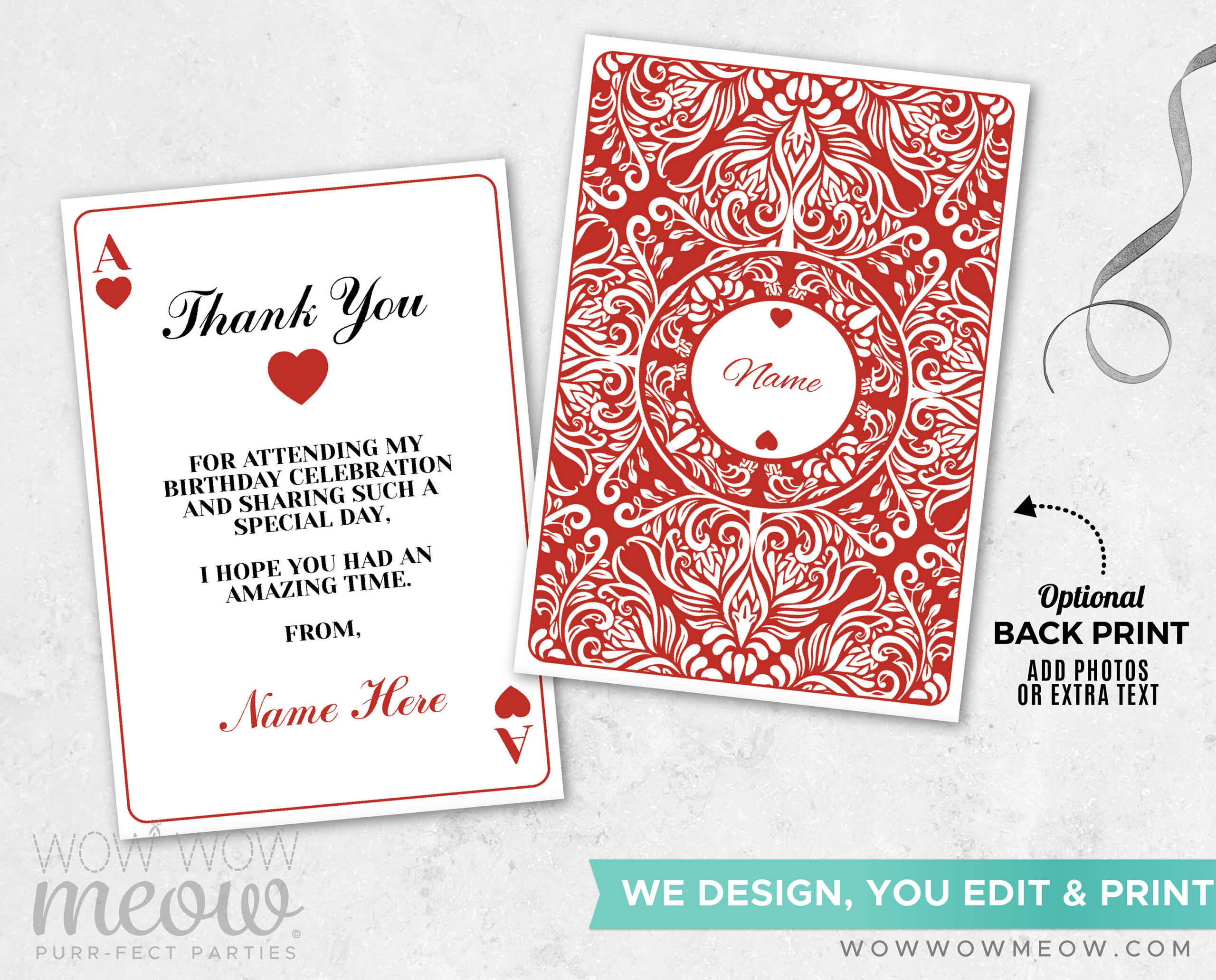 Ace Playing Cards Thank You Cards Instant Download Casino Ace throughout Las Vegas Thank You Cards Printable